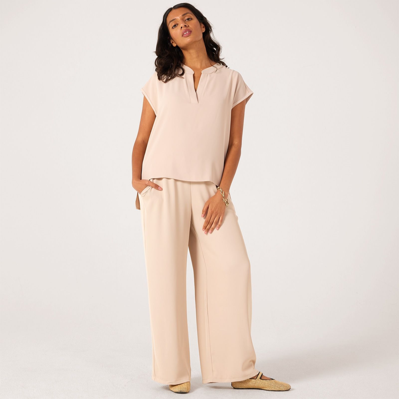 Kim & Co Silky Twill Wide Leg Standard Trousers With Pocket