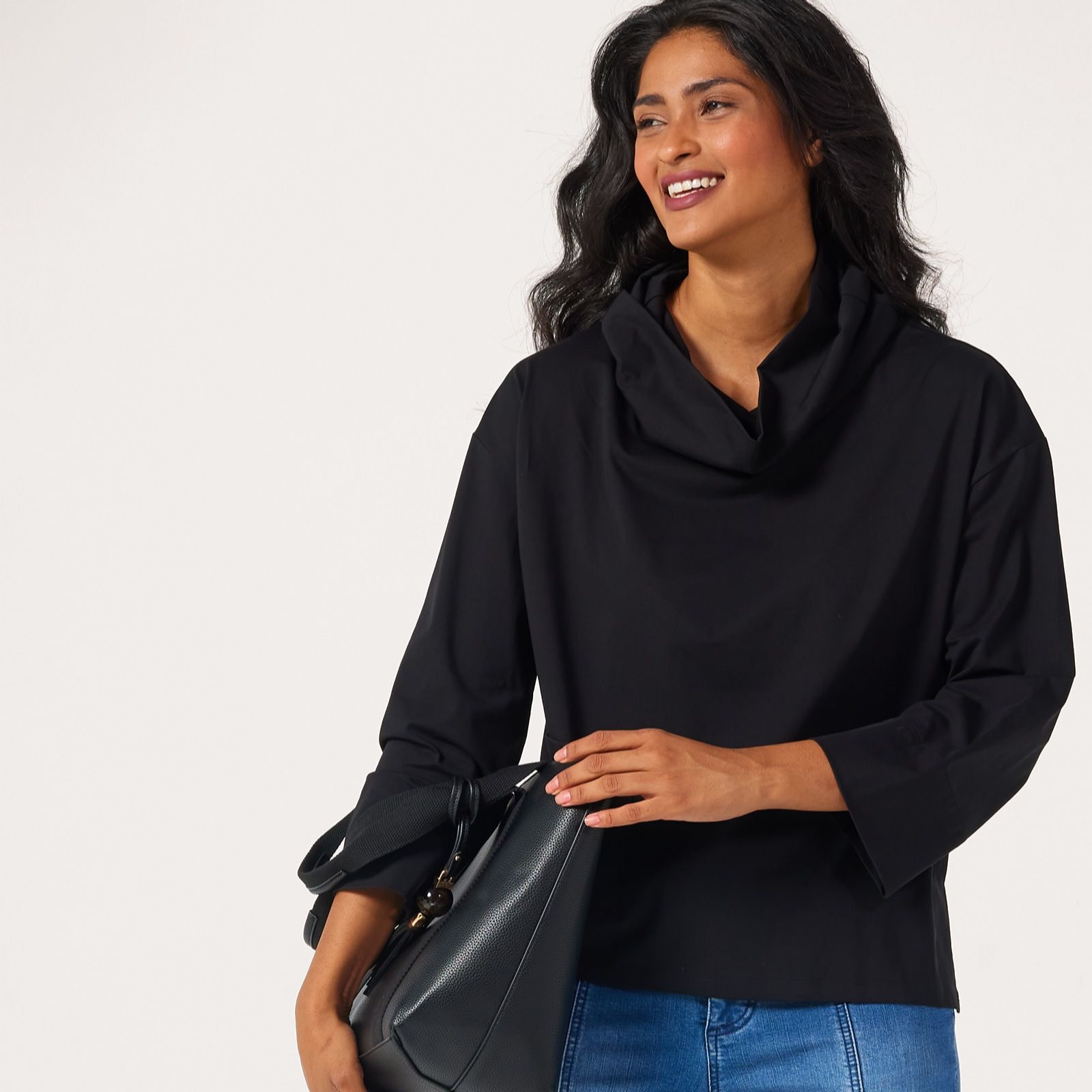 MarlaWynne Cotton Span Cowl Neck Top With Pocket