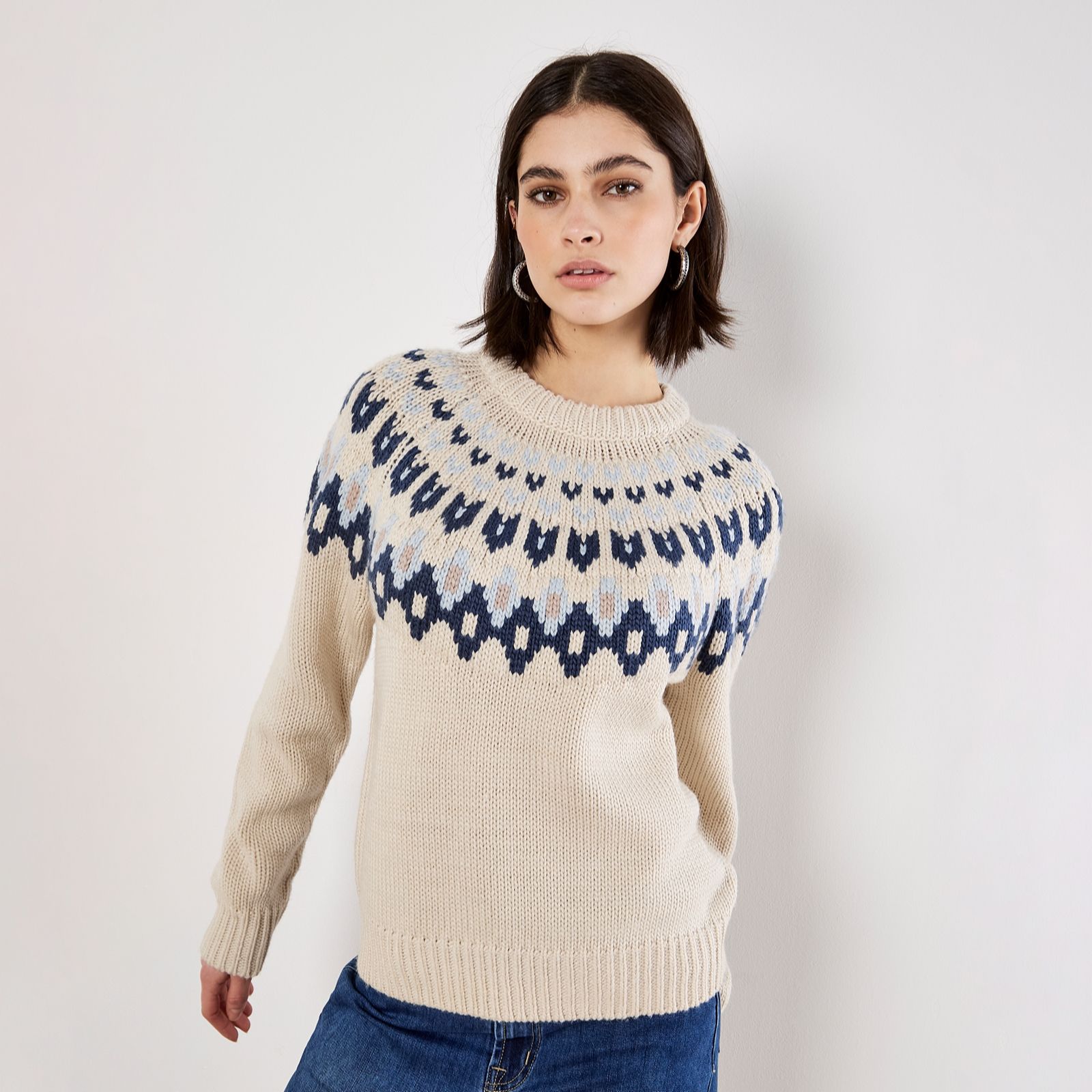 Apricot Fairisle Crew Neck Jumper