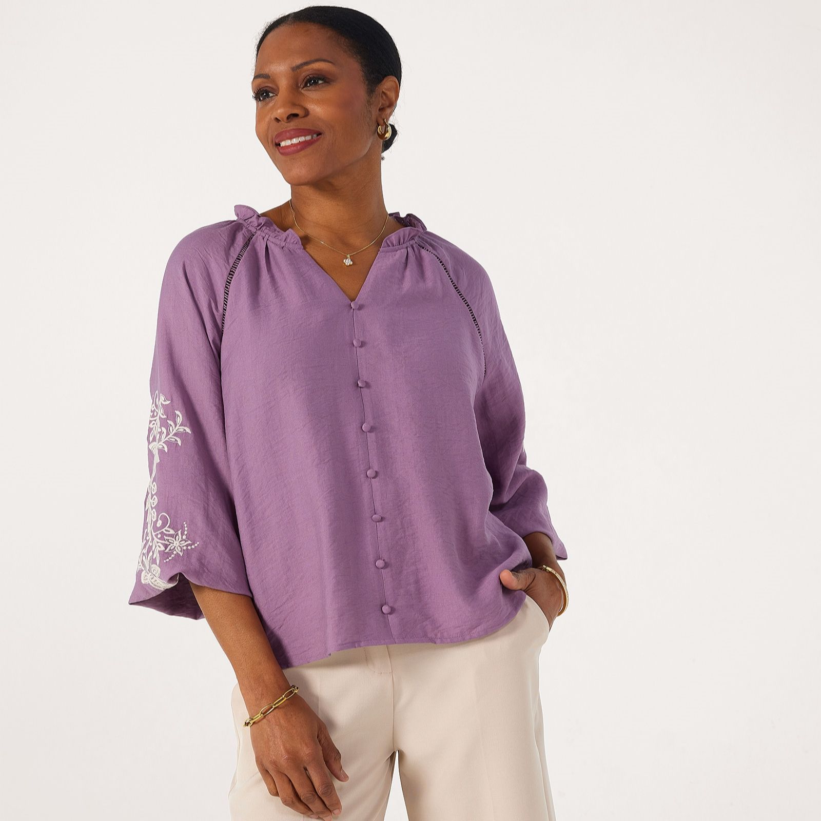 Izabel London Embroidered Sleeve Blouse