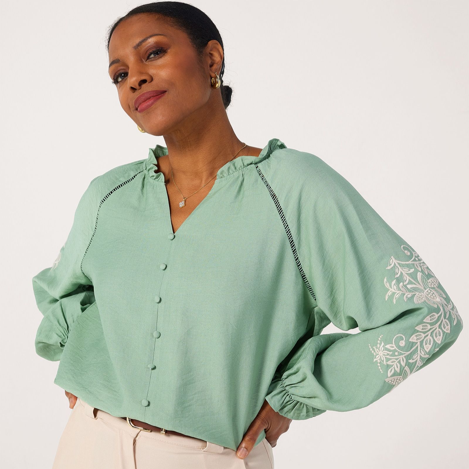 Izabel London Embroidered Sleeve Blouse