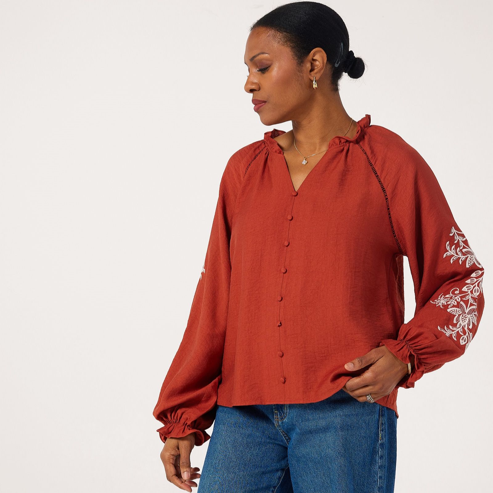 Izabel London Embroidered Sleeve Blouse