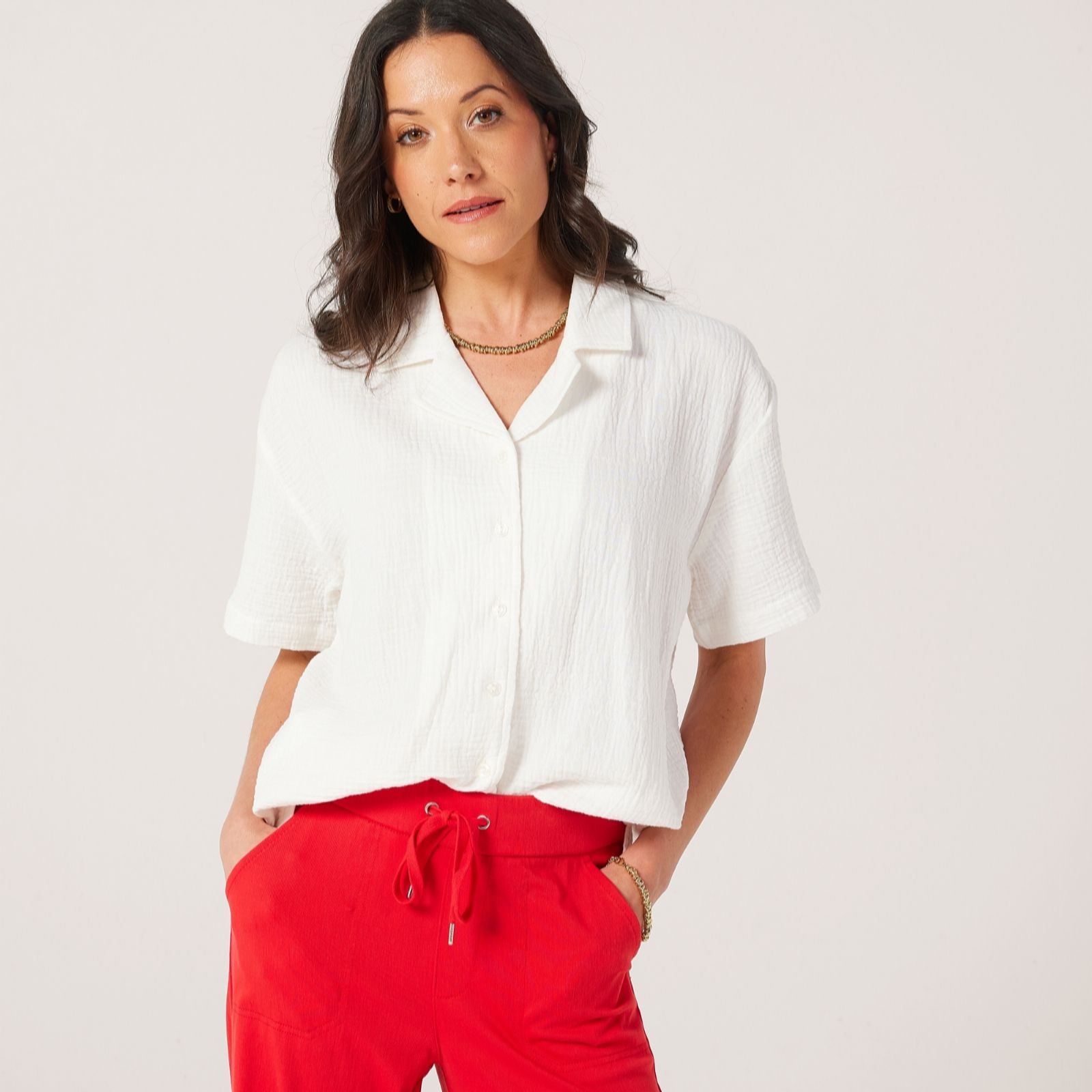 Denim & Co. Pure cotton textured Short sleeve shirt