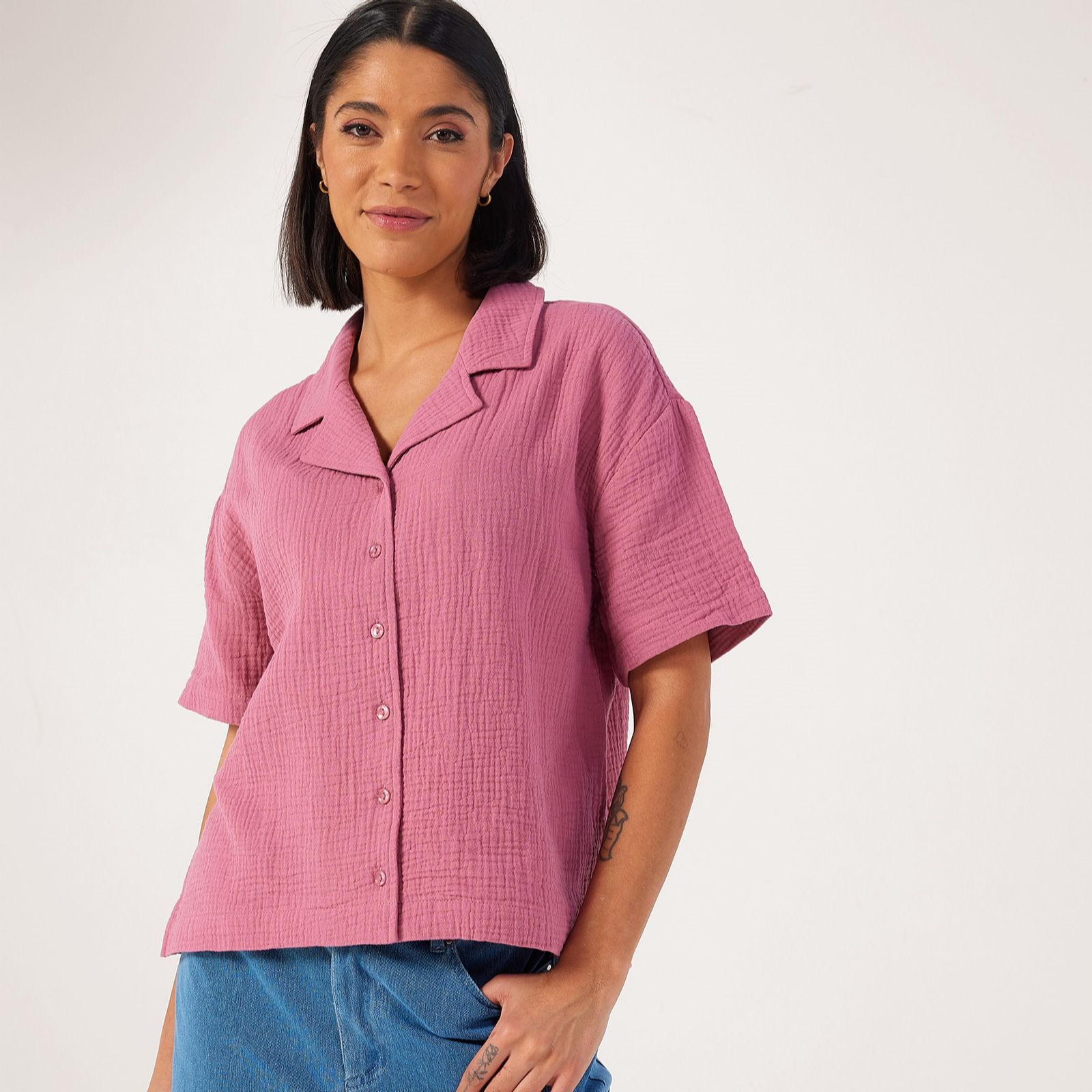 Denim & Co Pure cotton textured Short sleeve shirt