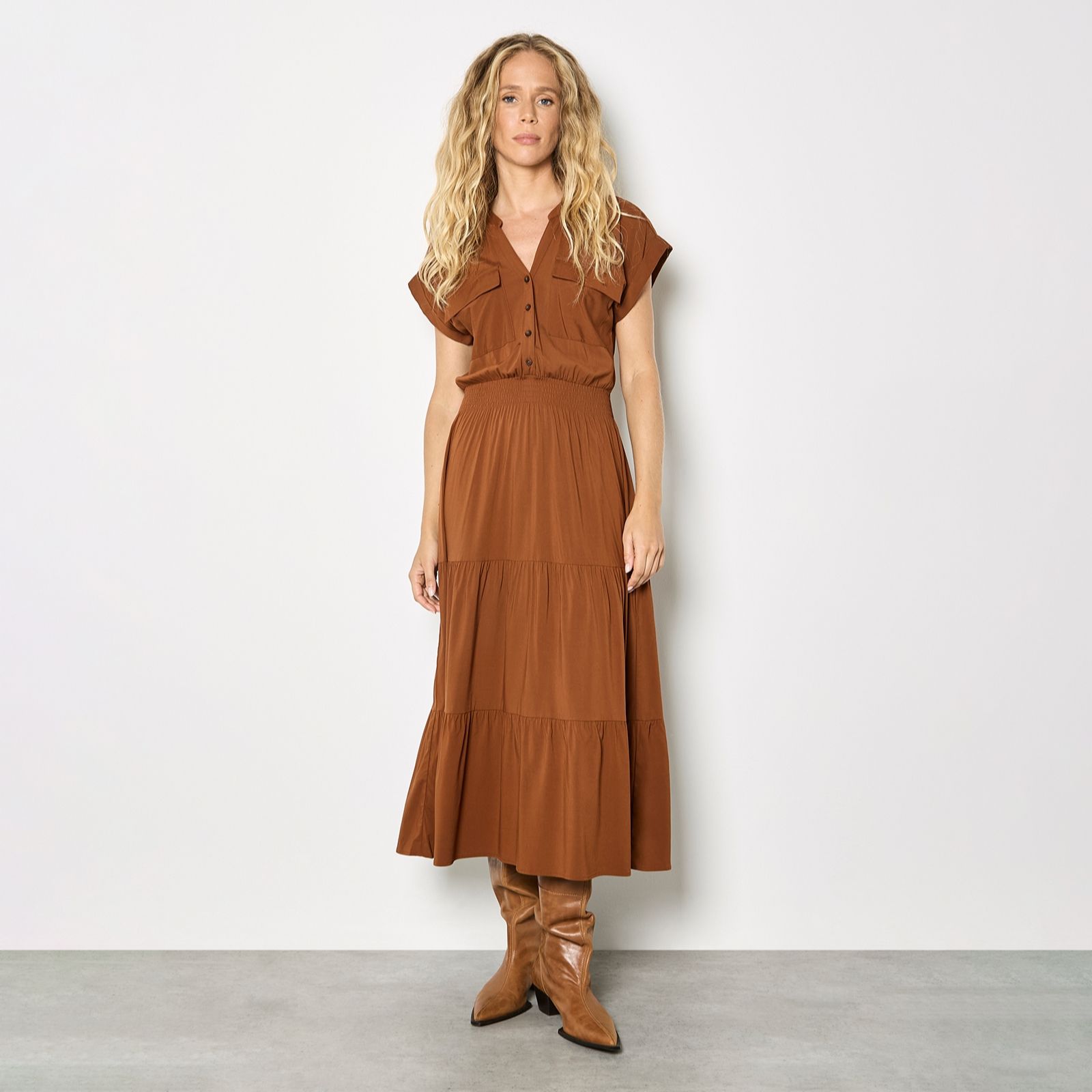 Apricot Tiered Utility Midaxi Dress