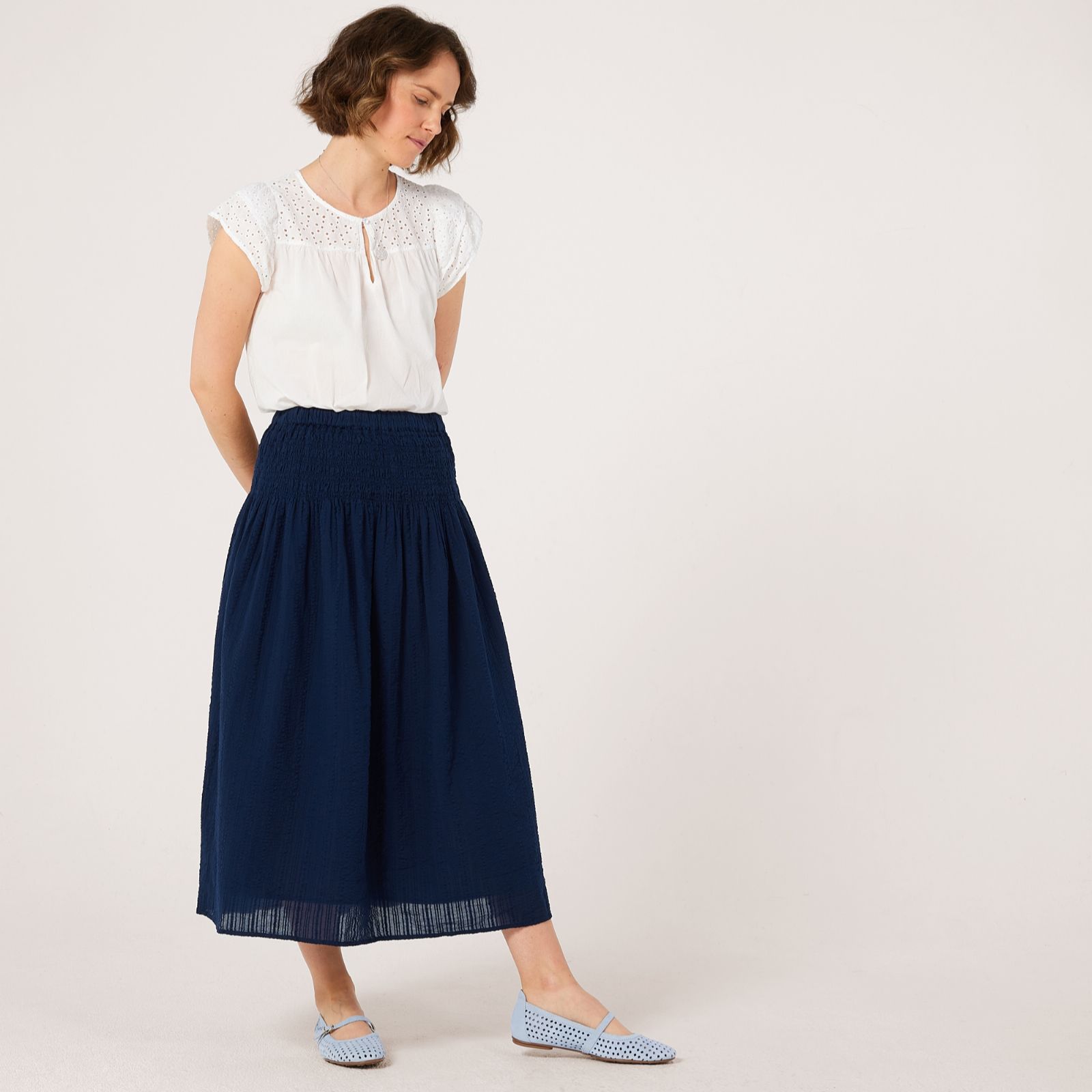 White Stuff Suri Shirred Midi Skirt Petite