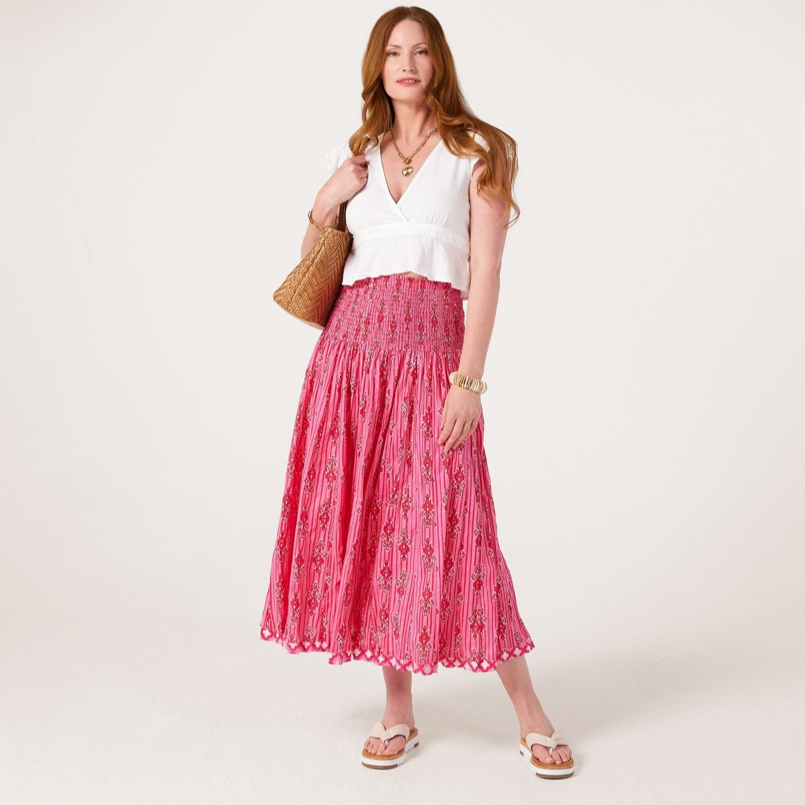 Handprint Dream Arista Tiered Midi Skirt