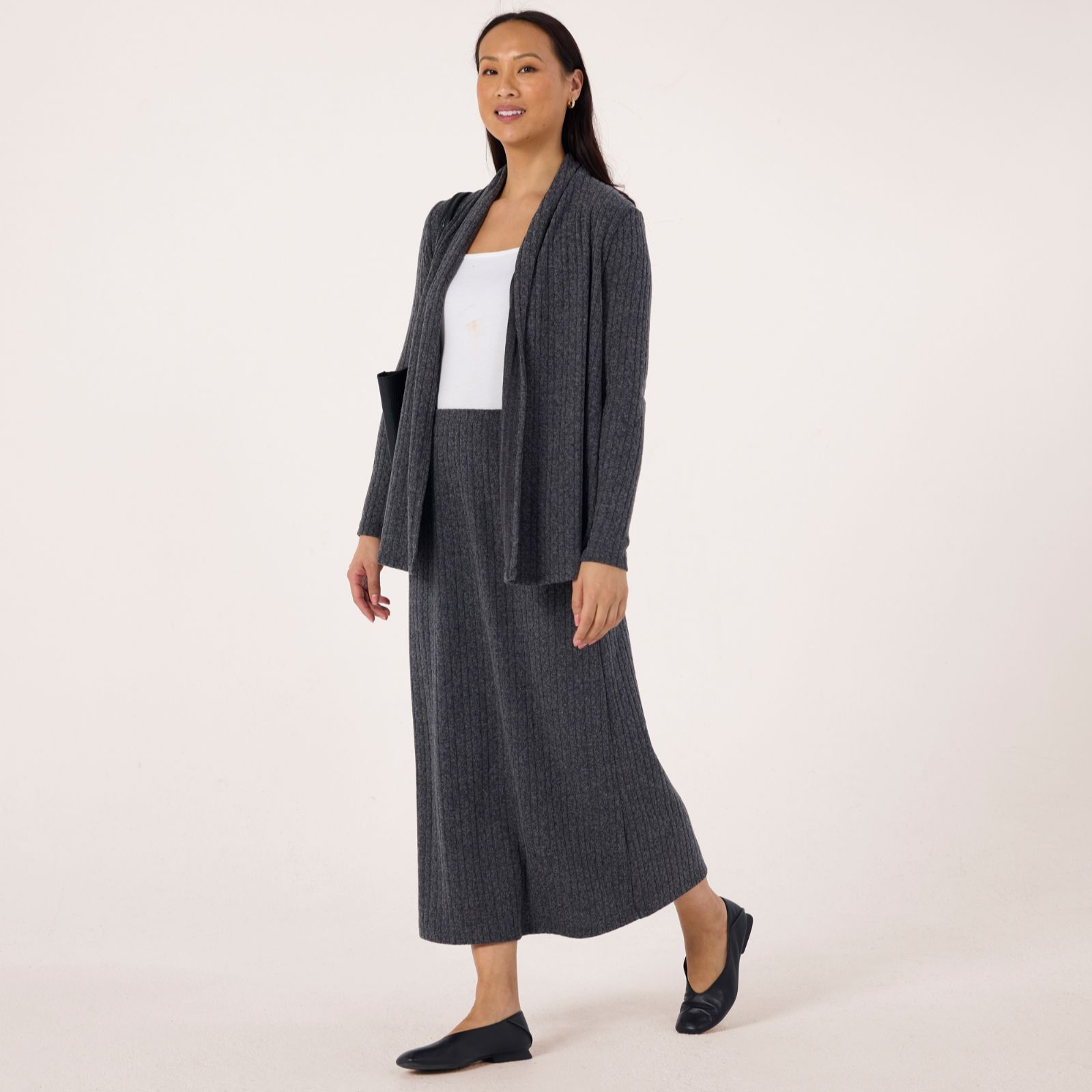 Kim & Co Fine Cable Knit Edge To Edge Long Sleeve Cardigan