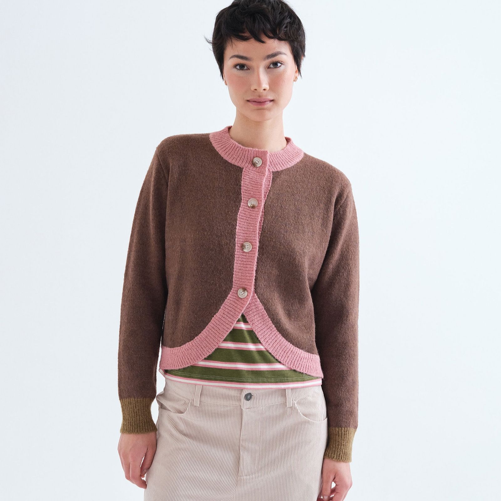 Compania Fantastica Contrast Edge Curved Cardigan