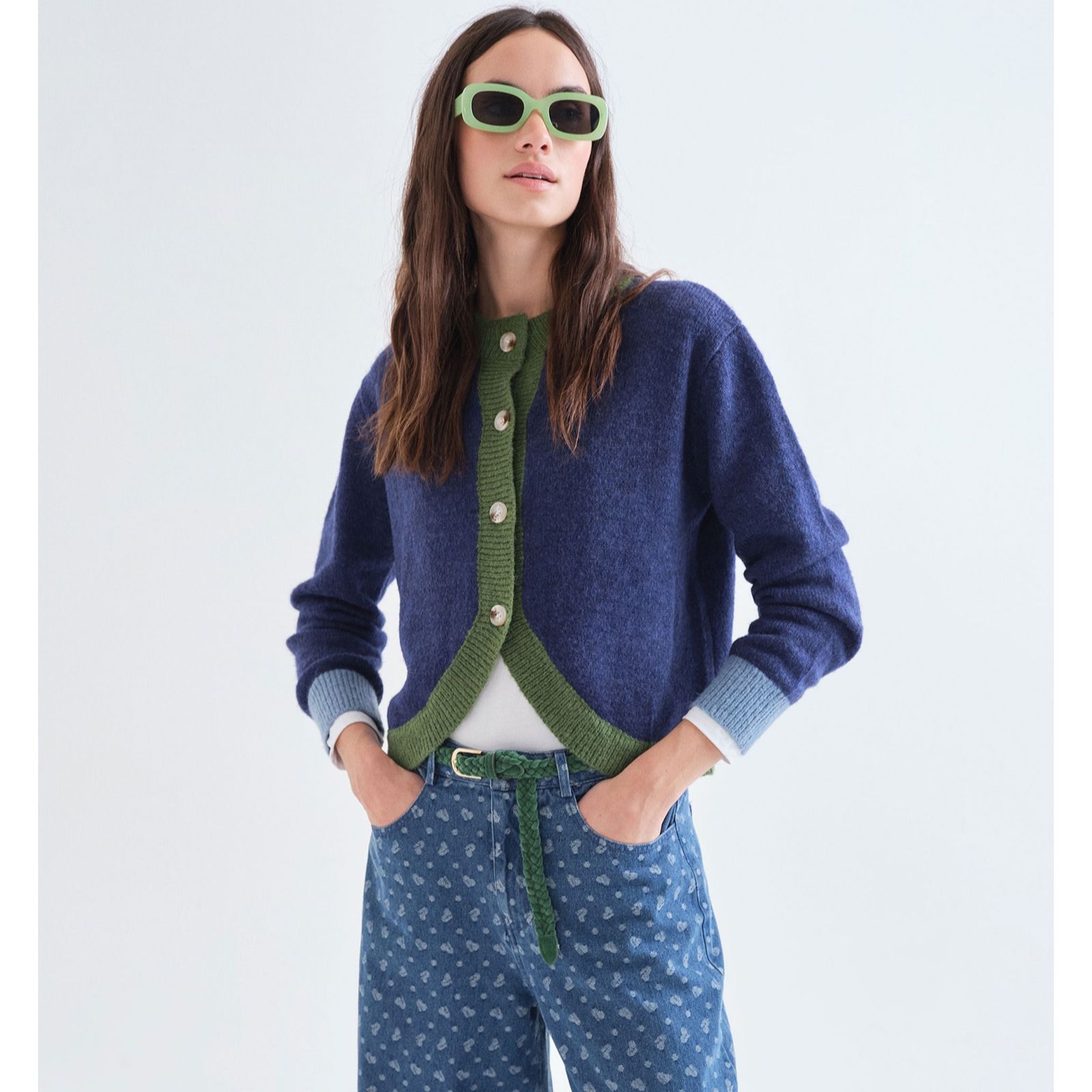 Compania Fantastica Contrast Edge Curved Cardigan