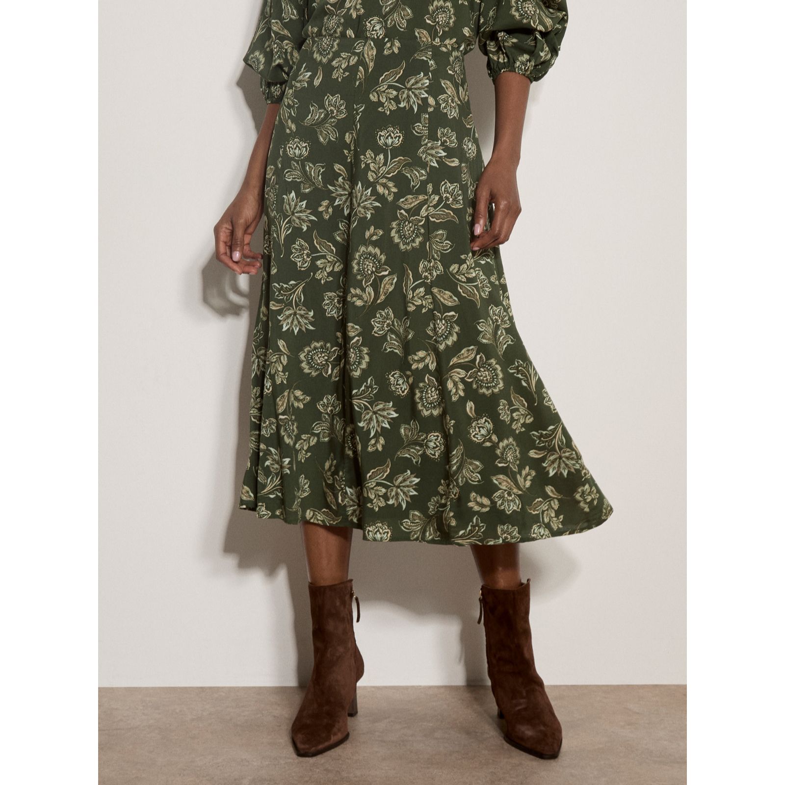 Apricot Painterly Sarasa Midi Skirt