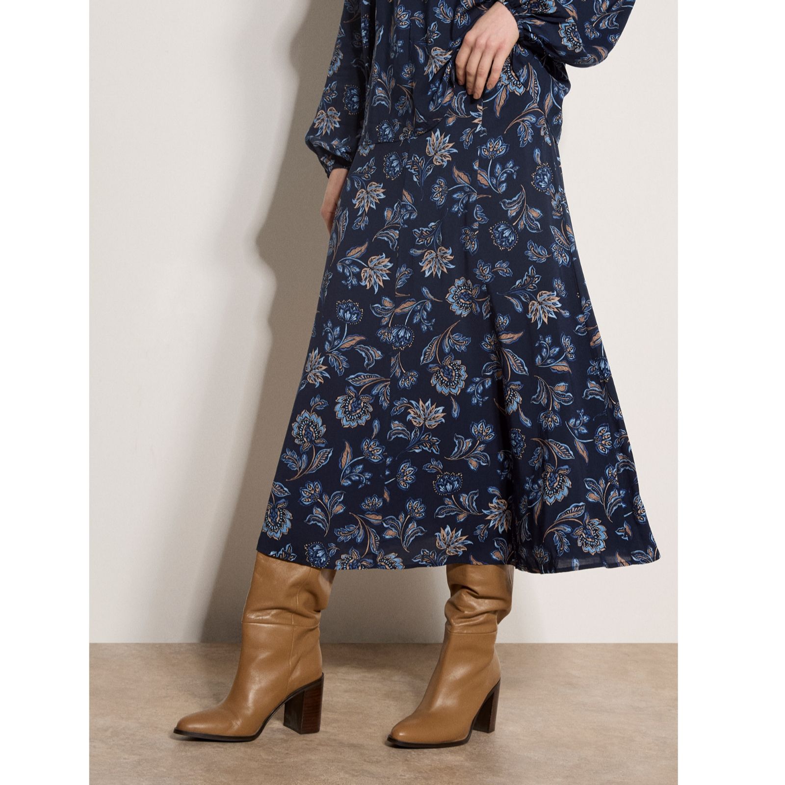 Apricot Painterly Sarasa Midi Skirt