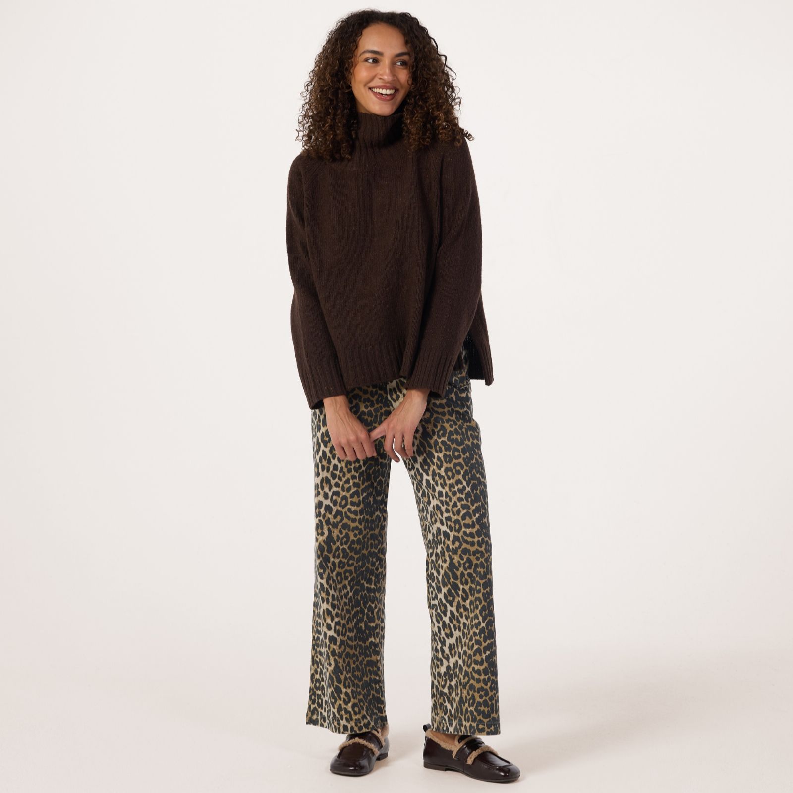 Denim & Co Comfy Knit Animal print Wide Leg trousers Standard