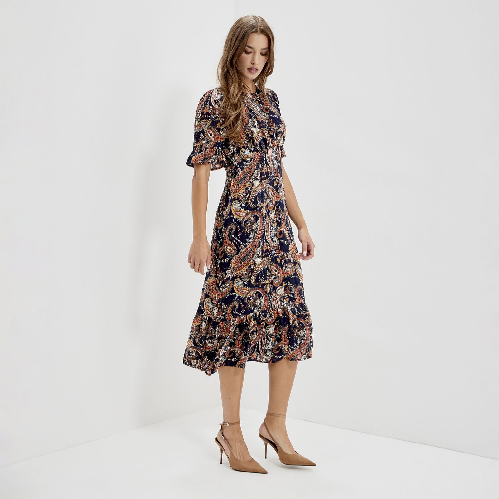Finery London Jennifer Satin Stripe Chiffon Dress Petite