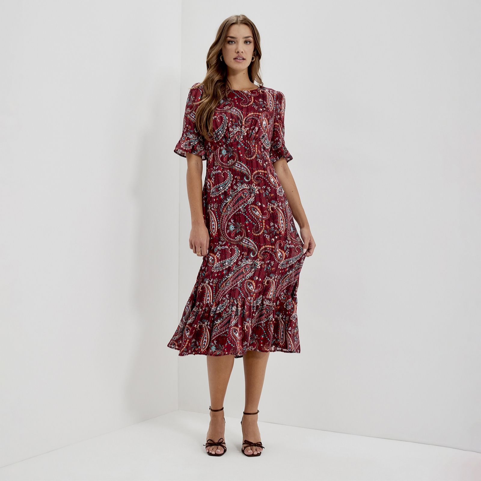 Finery London Jennifer Satin Stripe Chiffon Dress Petite