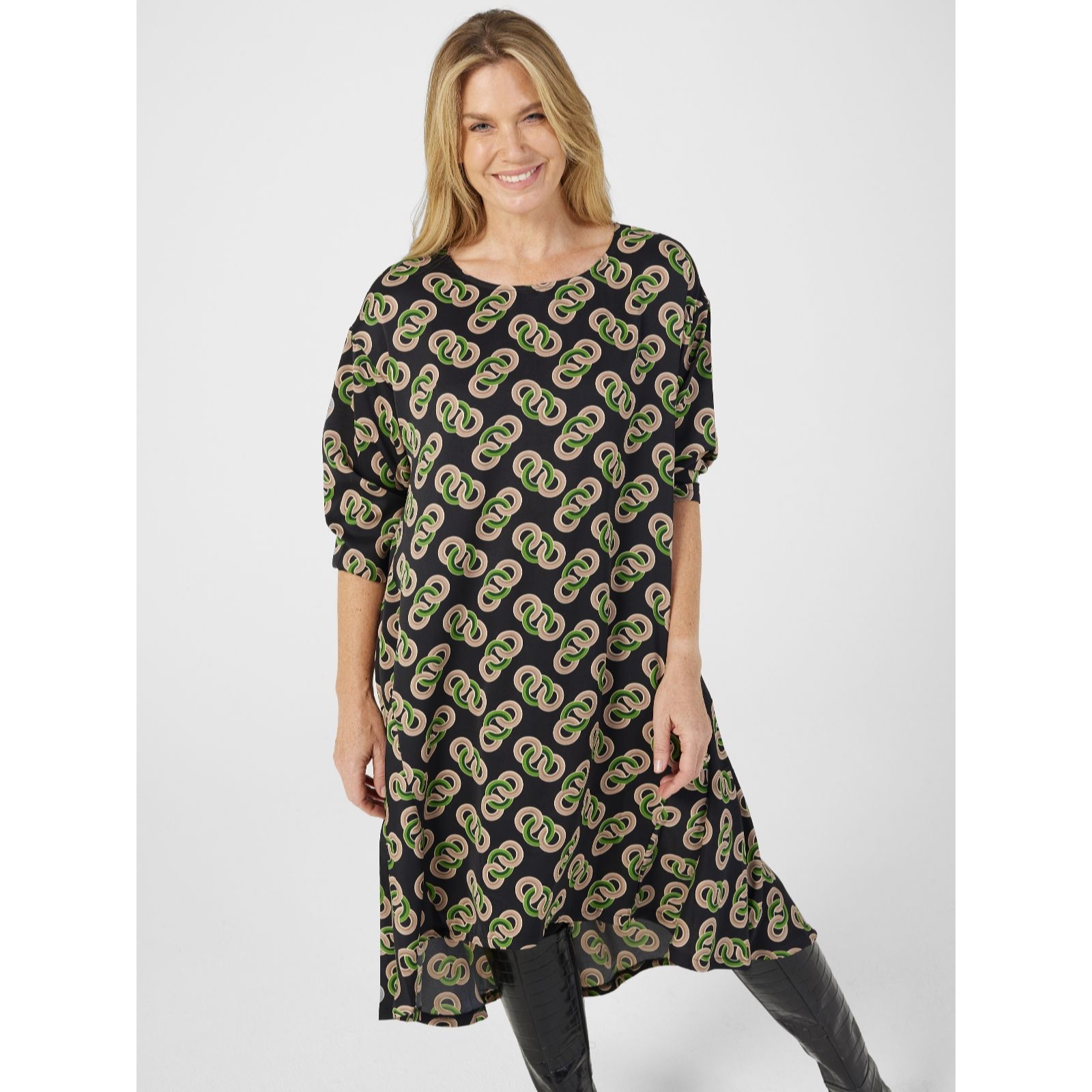 Frank Usher Round Neck Printed Woven Dress - QVC UK