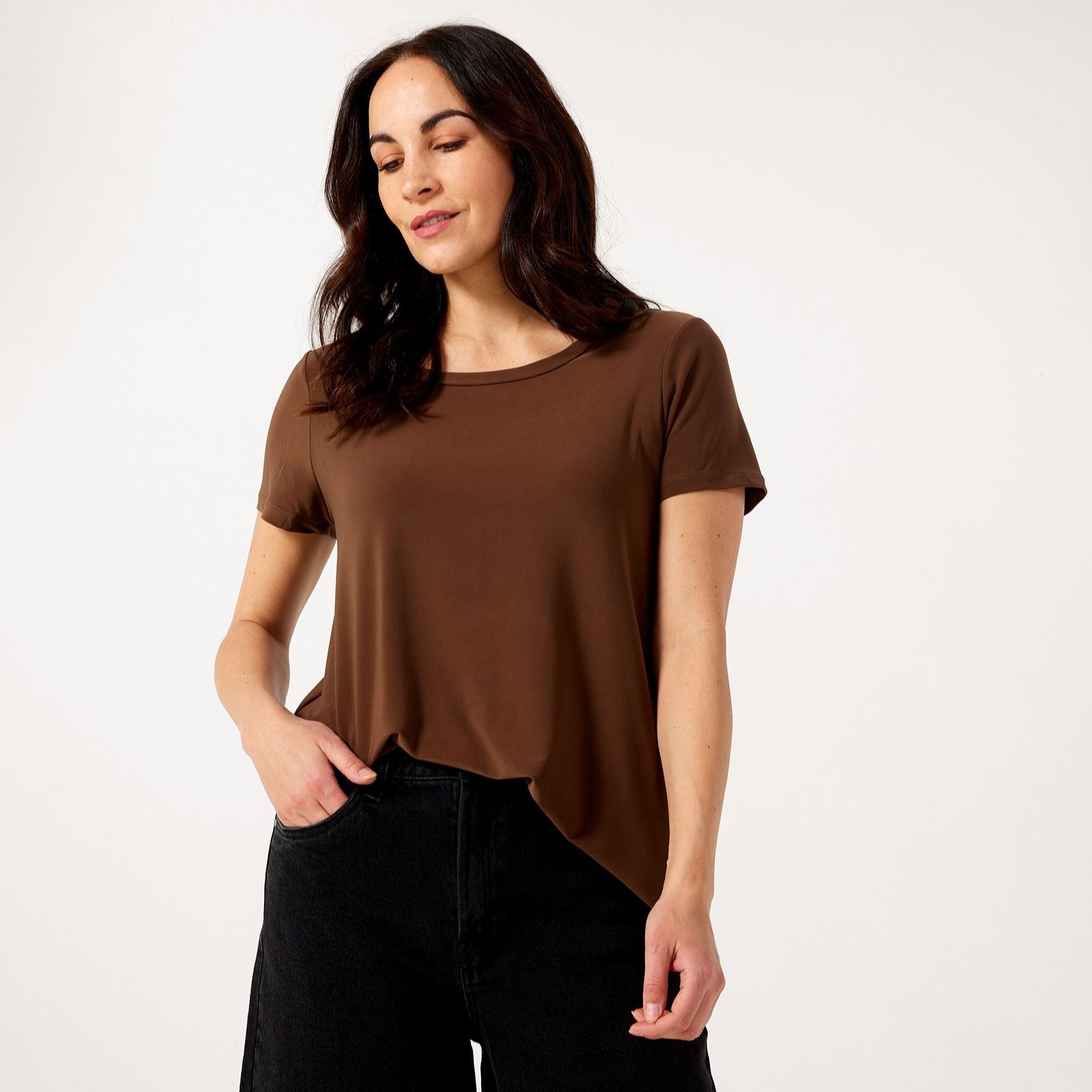 Kim & Co Brazil Jersey Short Sleeve Relaxed High Low Top