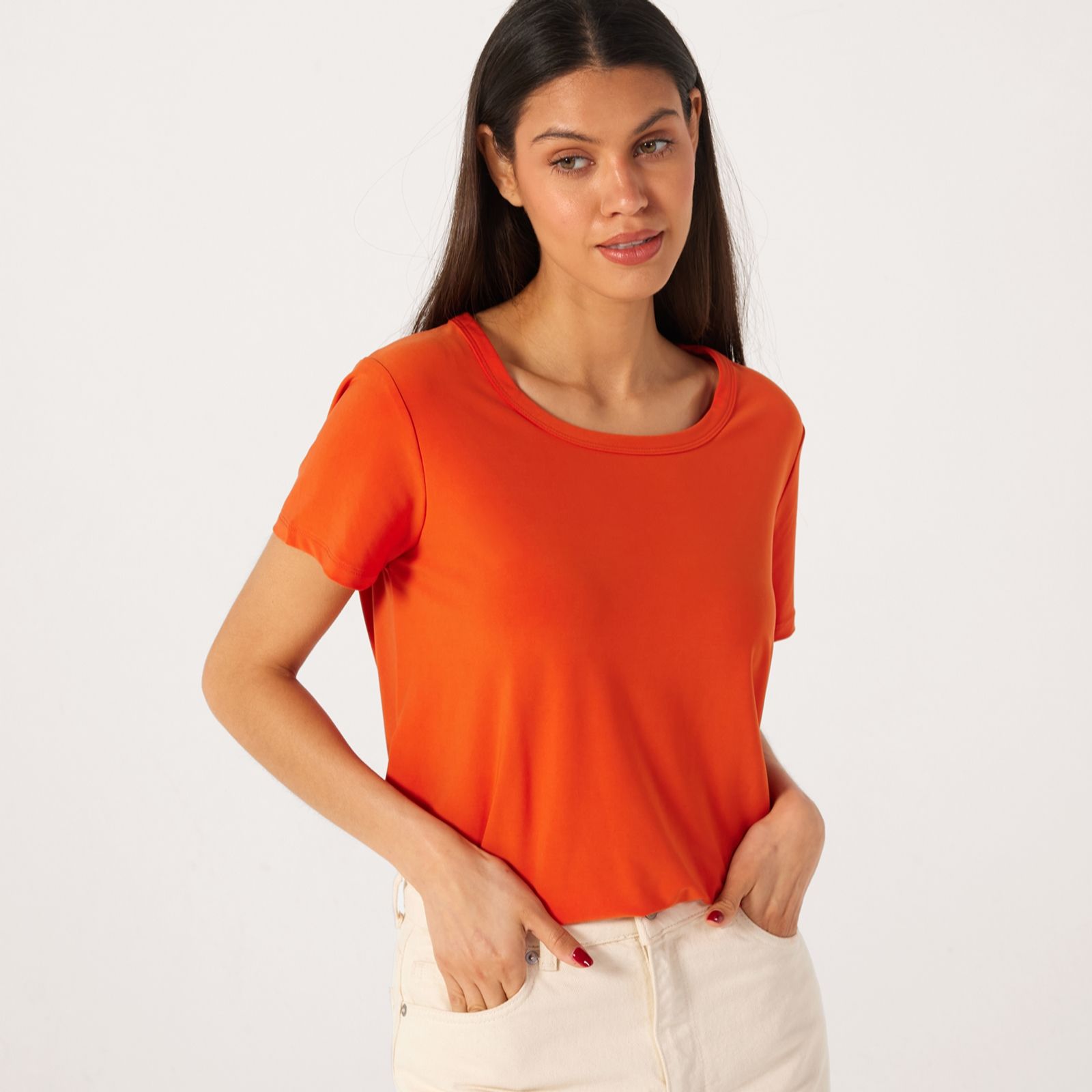 Kim & Co Brazil Jersey Short Sleeve Relaxed High Low Top