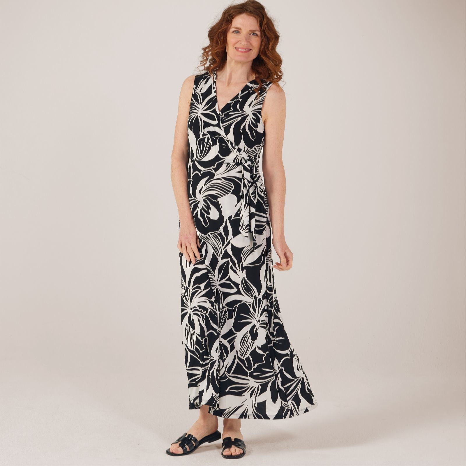 Nina Leonard Tie Side Puff Print Maxi Dress