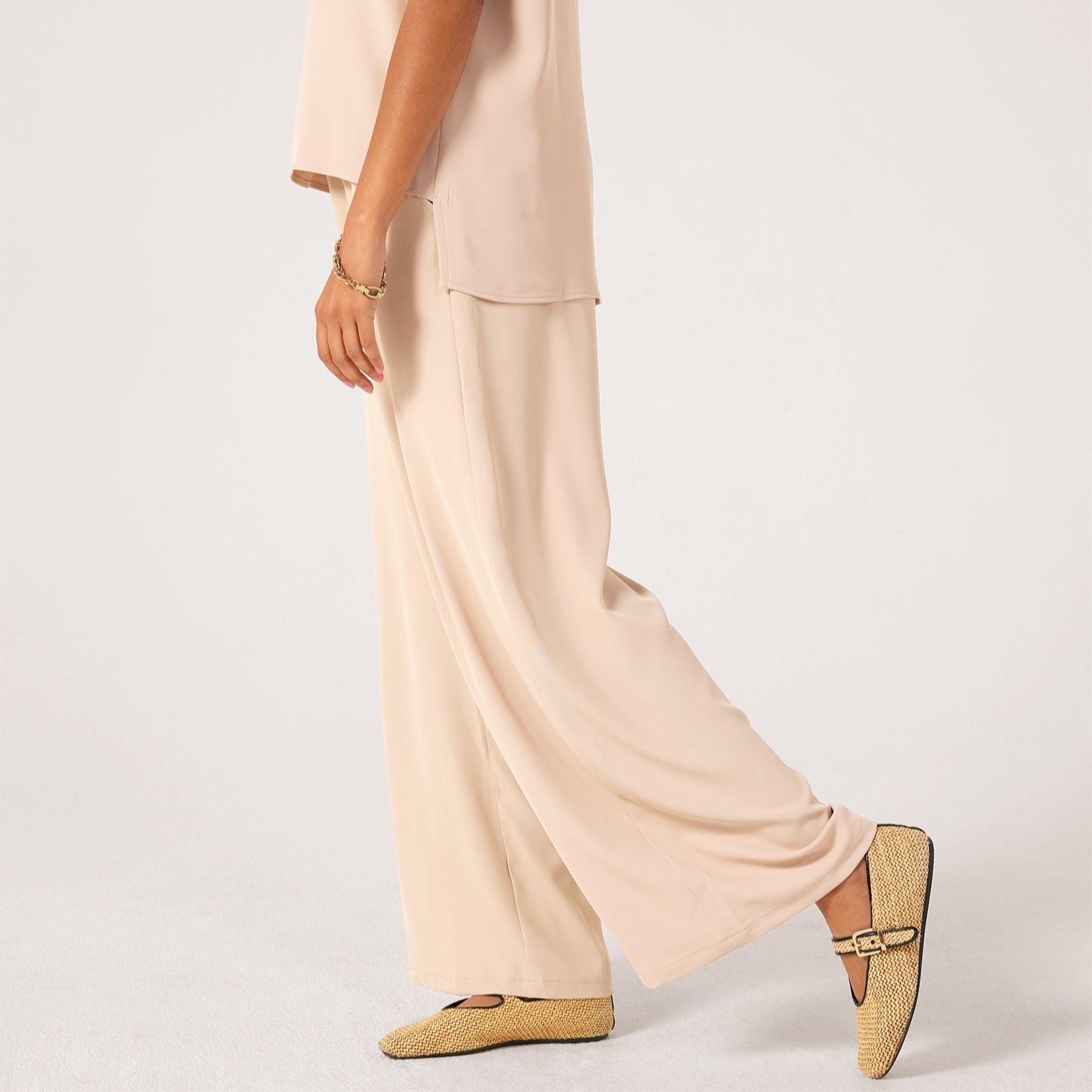 Kim & Co Silky Twill Wide Leg Petite Trousers With Pocket