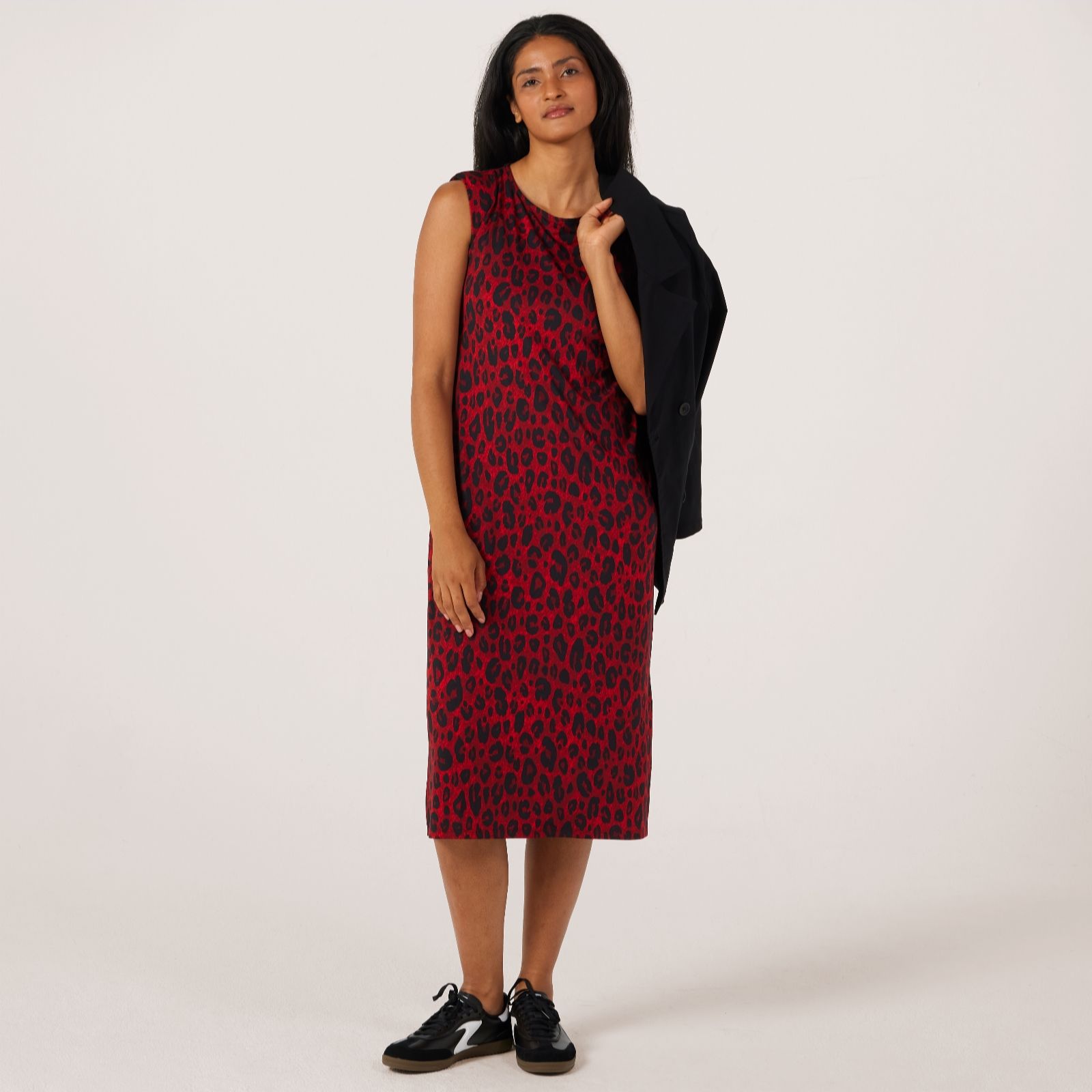 Kim & Co Printed Brazil Jersey Midi Dress With Shoulder Pads