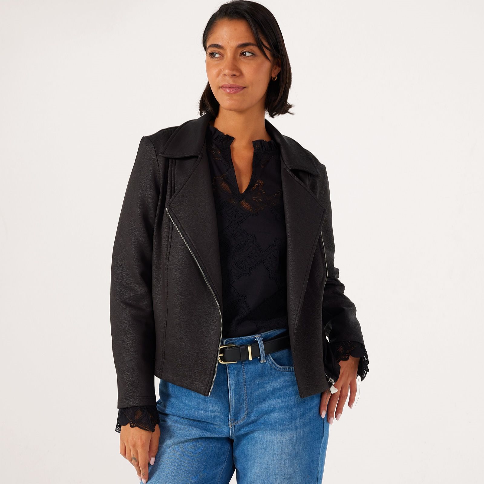 Kim & Co Shadow Pleather Knit Moto Jacket