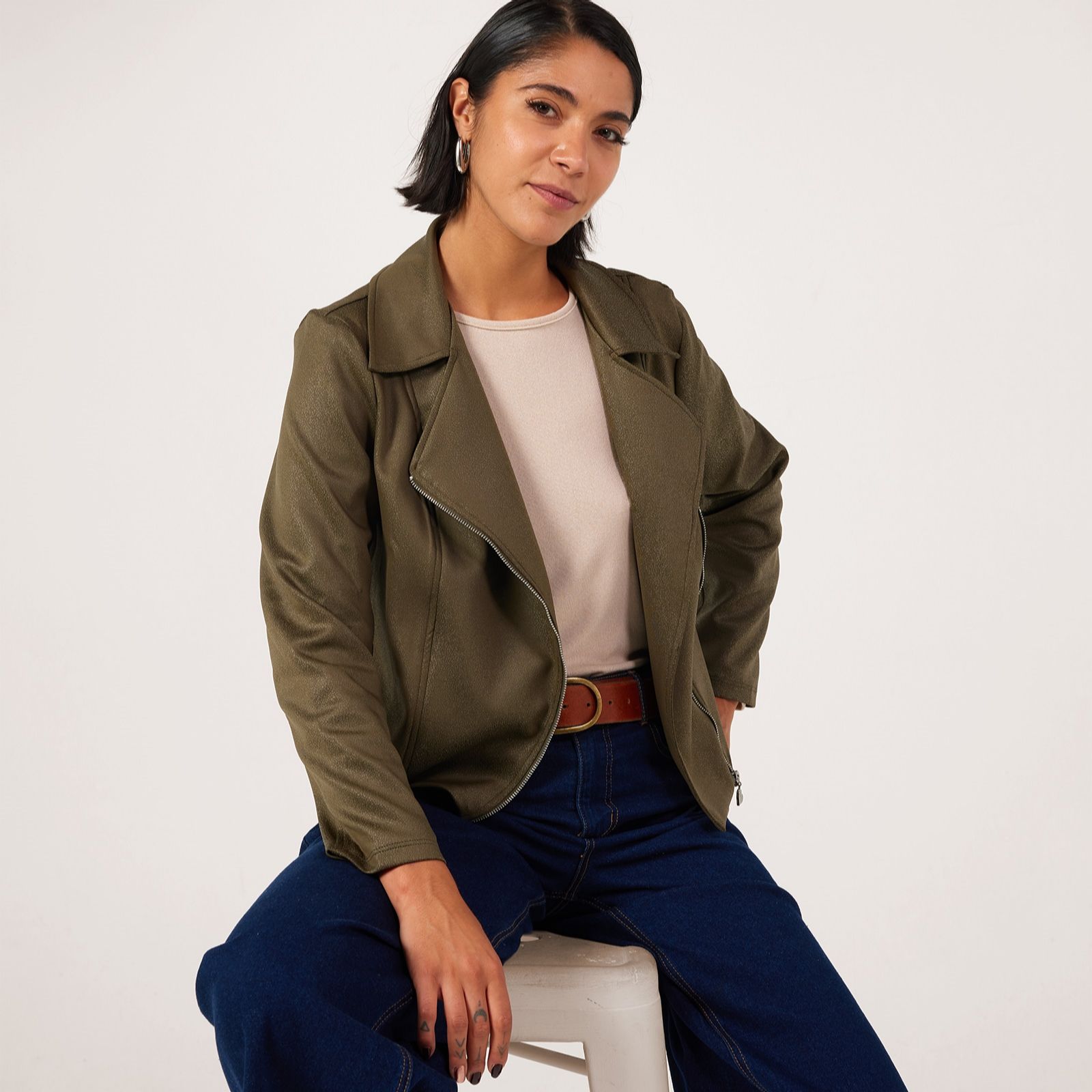 Kim & Co Shadow Pleather Knit Moto Jacket