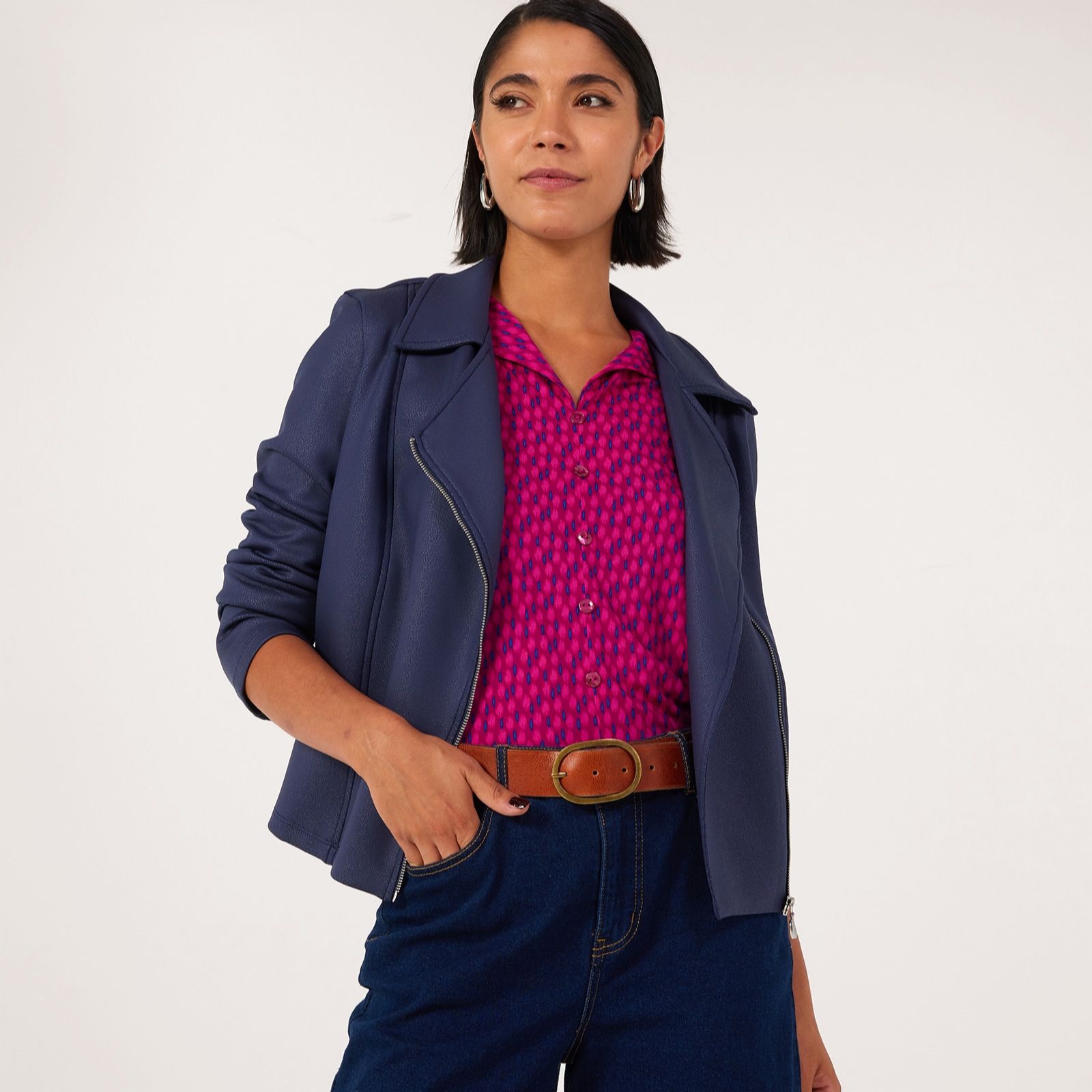 Kim & Co Shadow Pleather Knit Moto Jacket