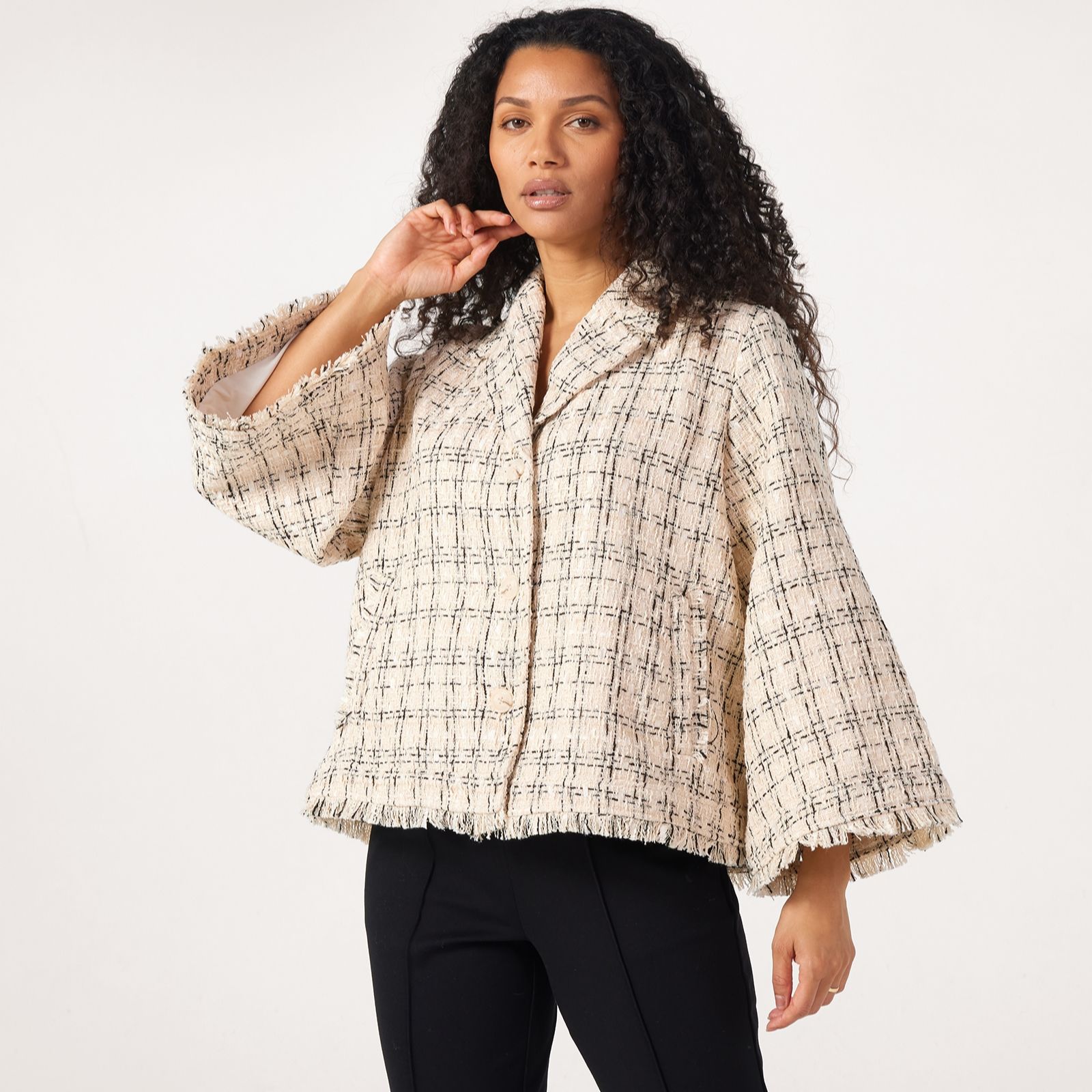 MarlaWynne Collection Tweed Feel Cape Jacket