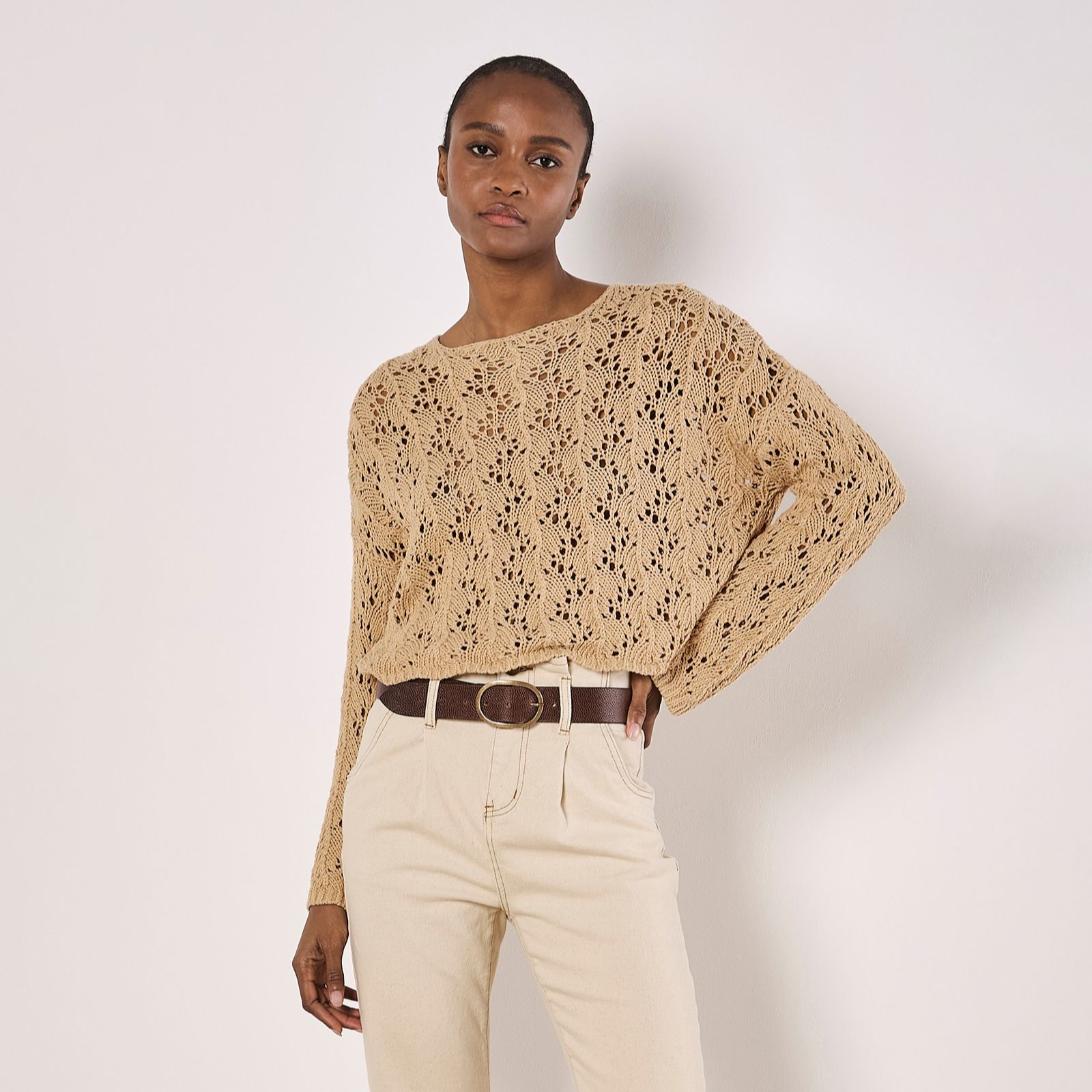 Apricot Pointelle Scallop Hem Jumper