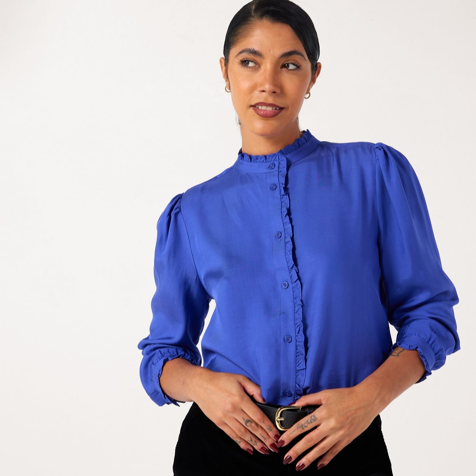 Ben de Lisi Ruffle Front Plain Blouse