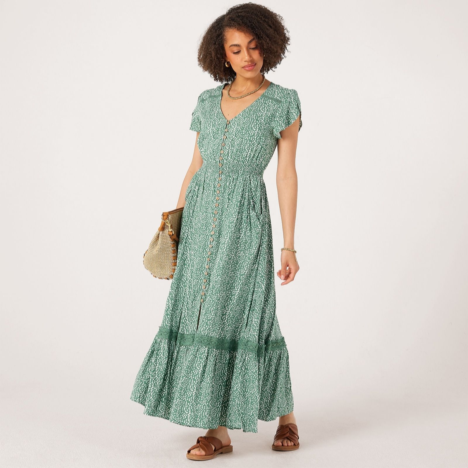 Apricot Mini Dot Crochet Maxi Dress