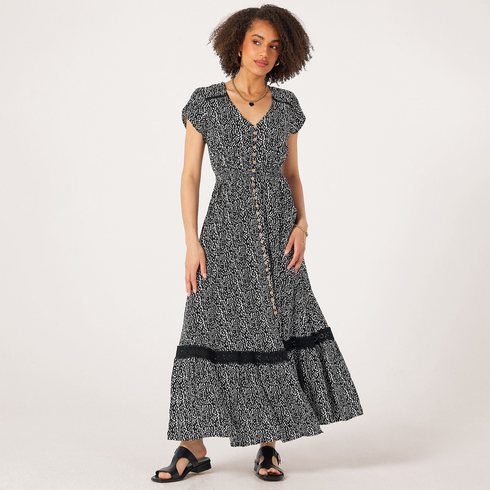 Apricot Mini Dot Crochet Maxi Dress