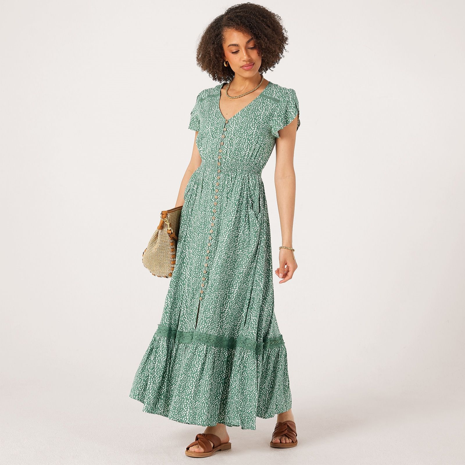 Apricot Mini Dot Crochet Maxi Dress