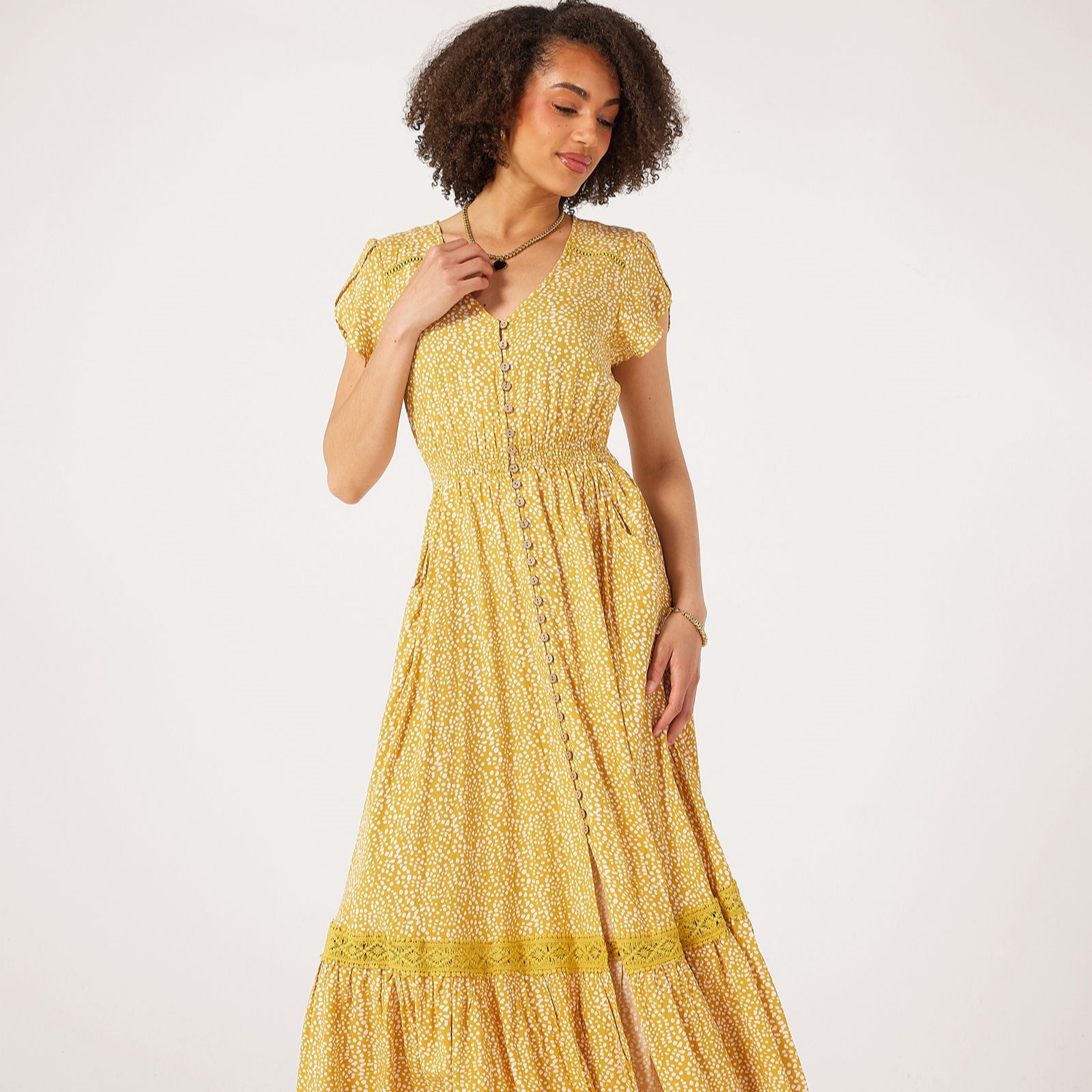 Apricot Mini Dot Crochet Maxi Dress