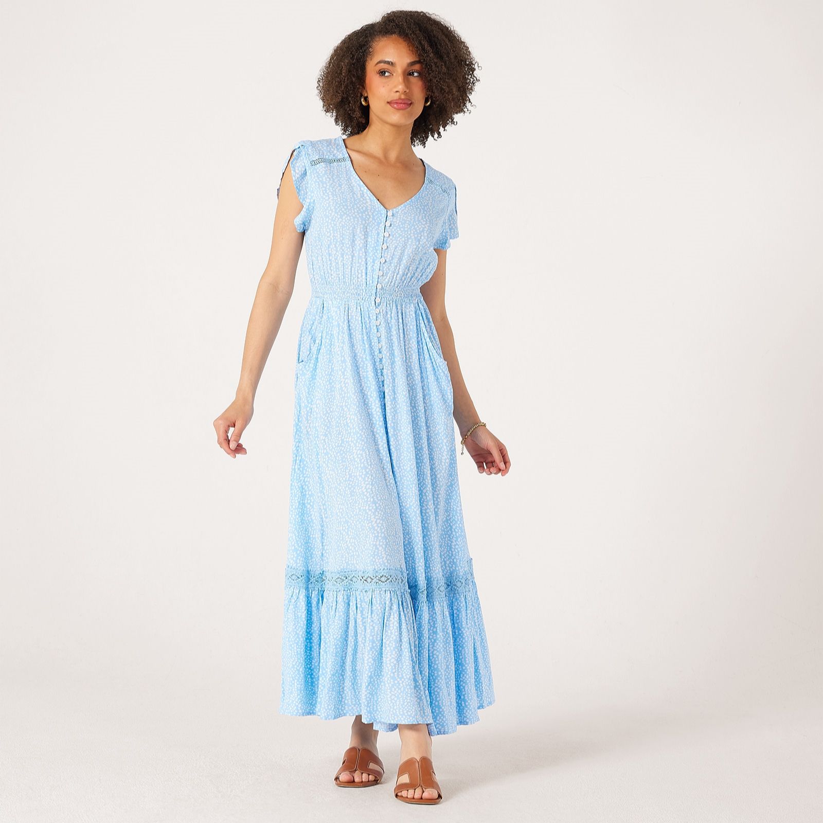 Apricot Mini Dot Crochet Maxi Dress