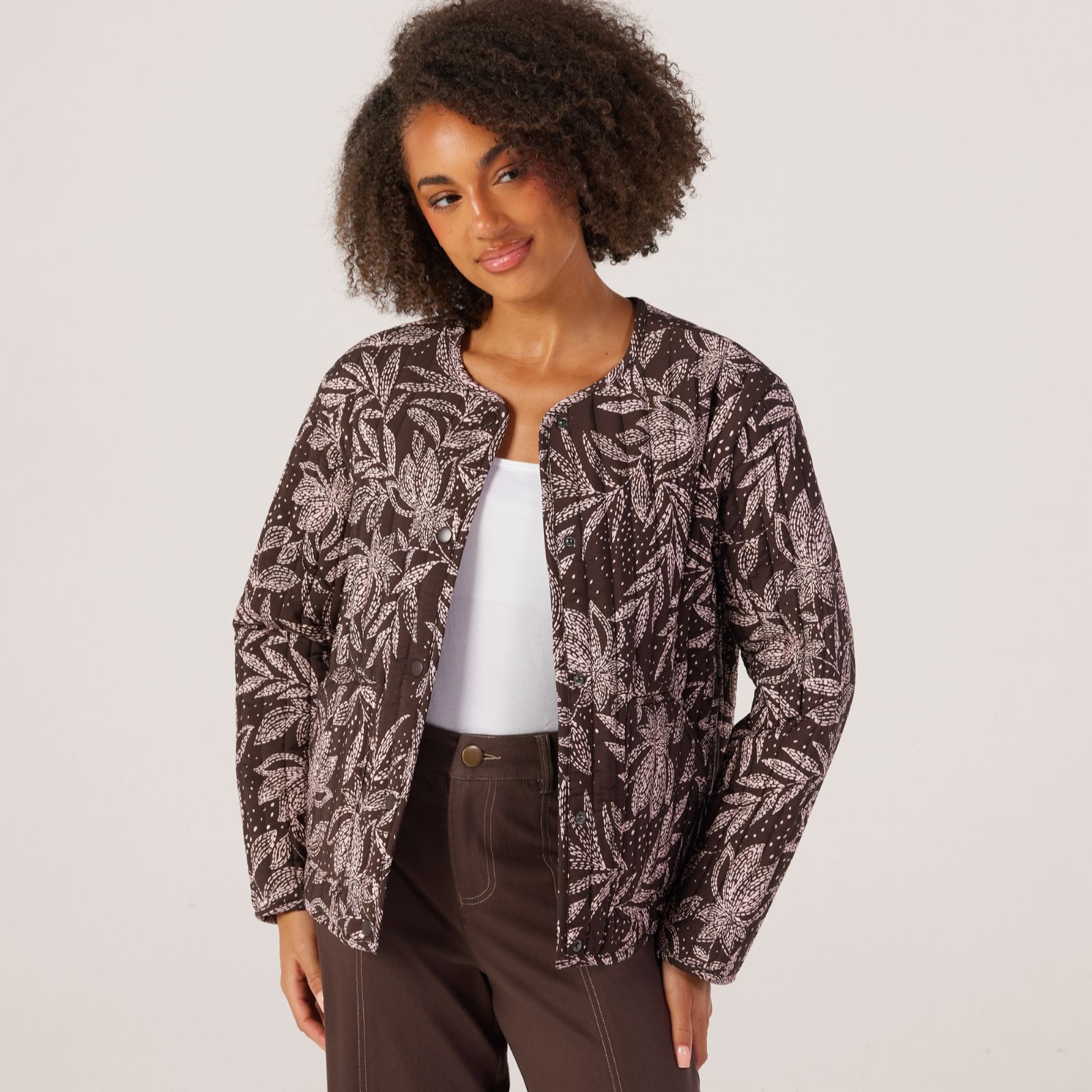 Denim & Co Printed Quilted Padded Jacket