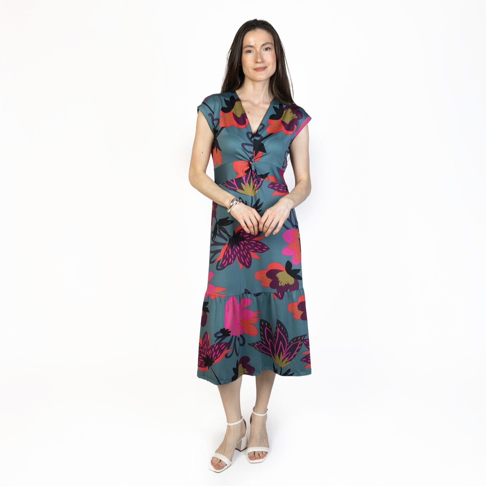 Kim & Co Printed Brazil Jersey Twist Front Midi Dress