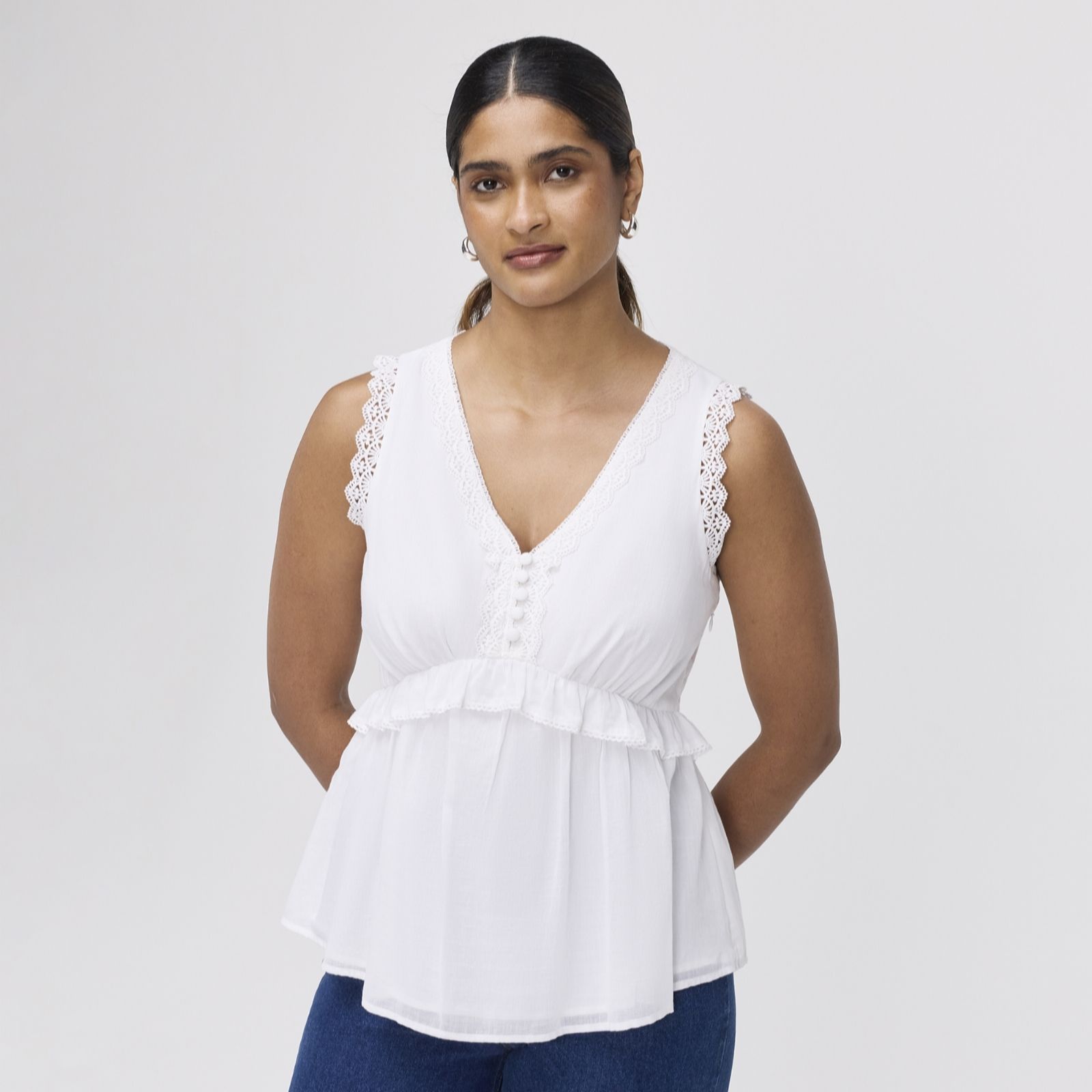Finery London Cyma 100% Cotton Voile Lace Trim Top