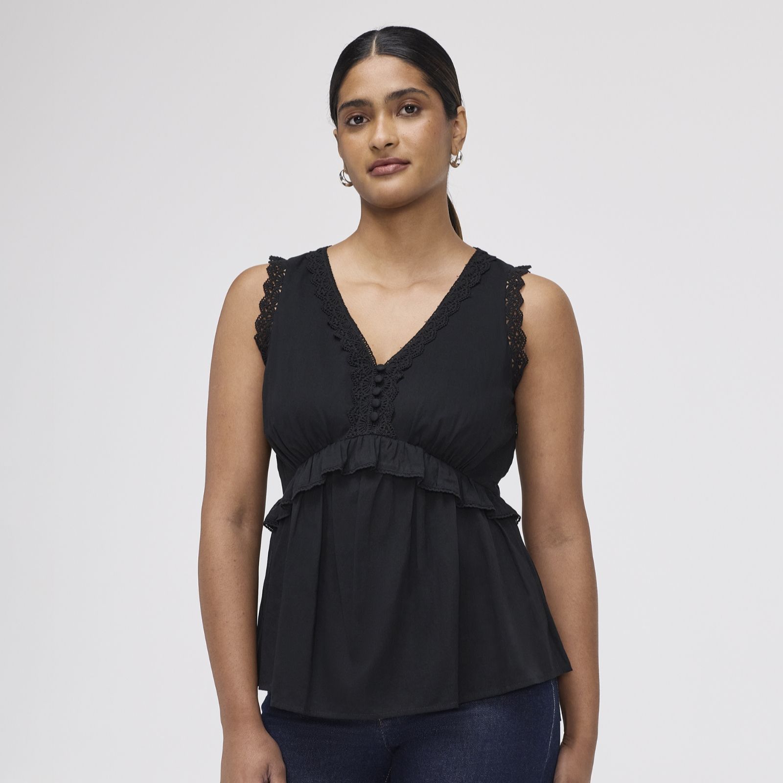 Finery London Cyma 100% Cotton Voile Lace Trim Top