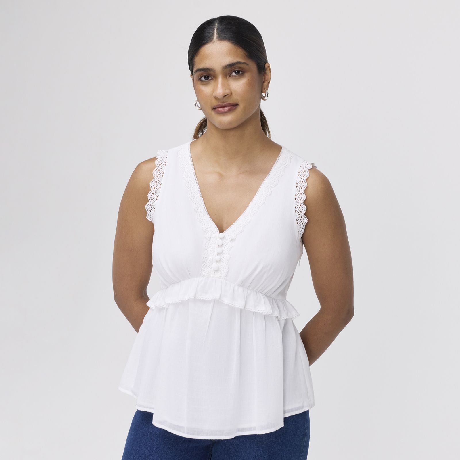 Finery London Cyma 100% Cotton Voile Lace Trim Top