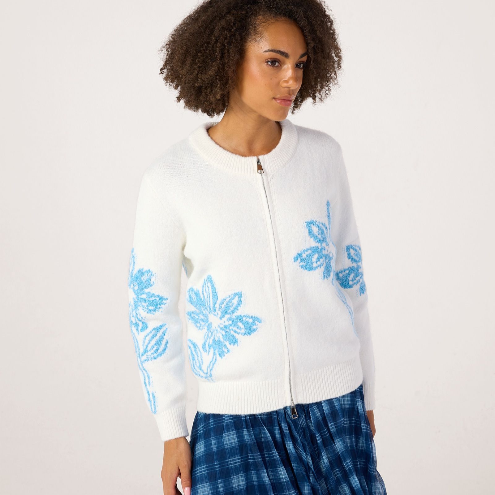Izabel London Zip Up Floral Cardigan