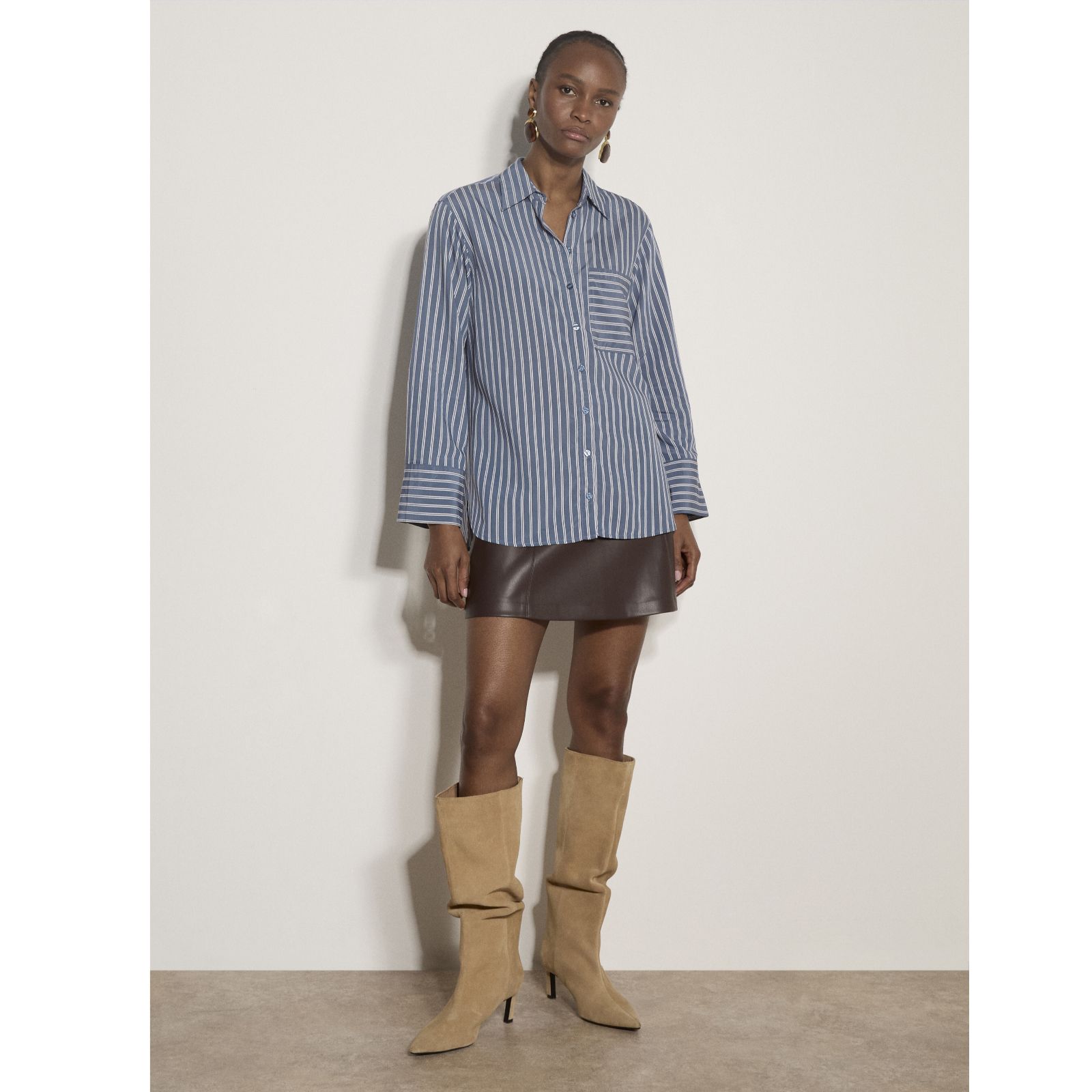 Apricot Pinstripe Oversized Pocket Shirt