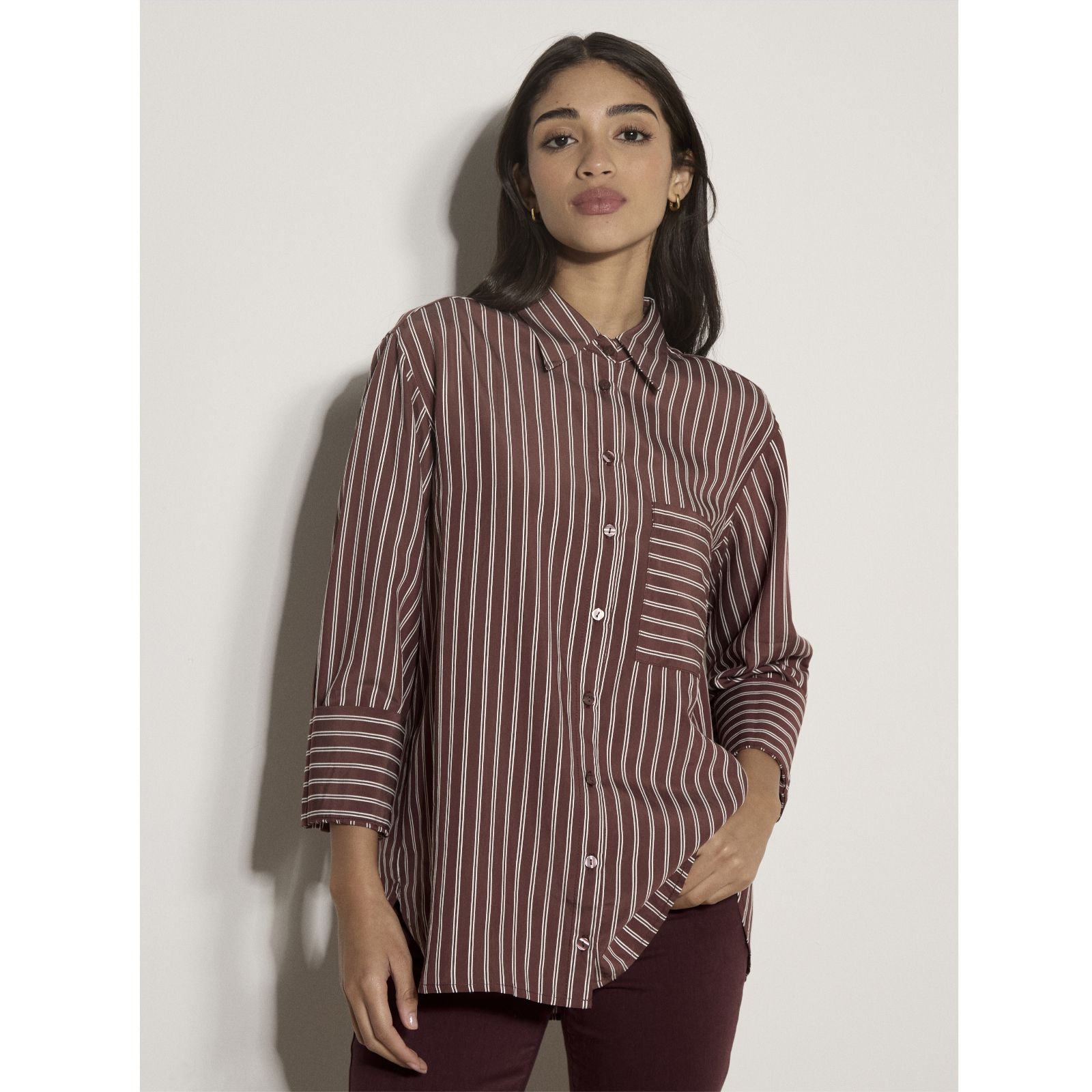 Apricot Pinstripe Oversized Pocket Shirt