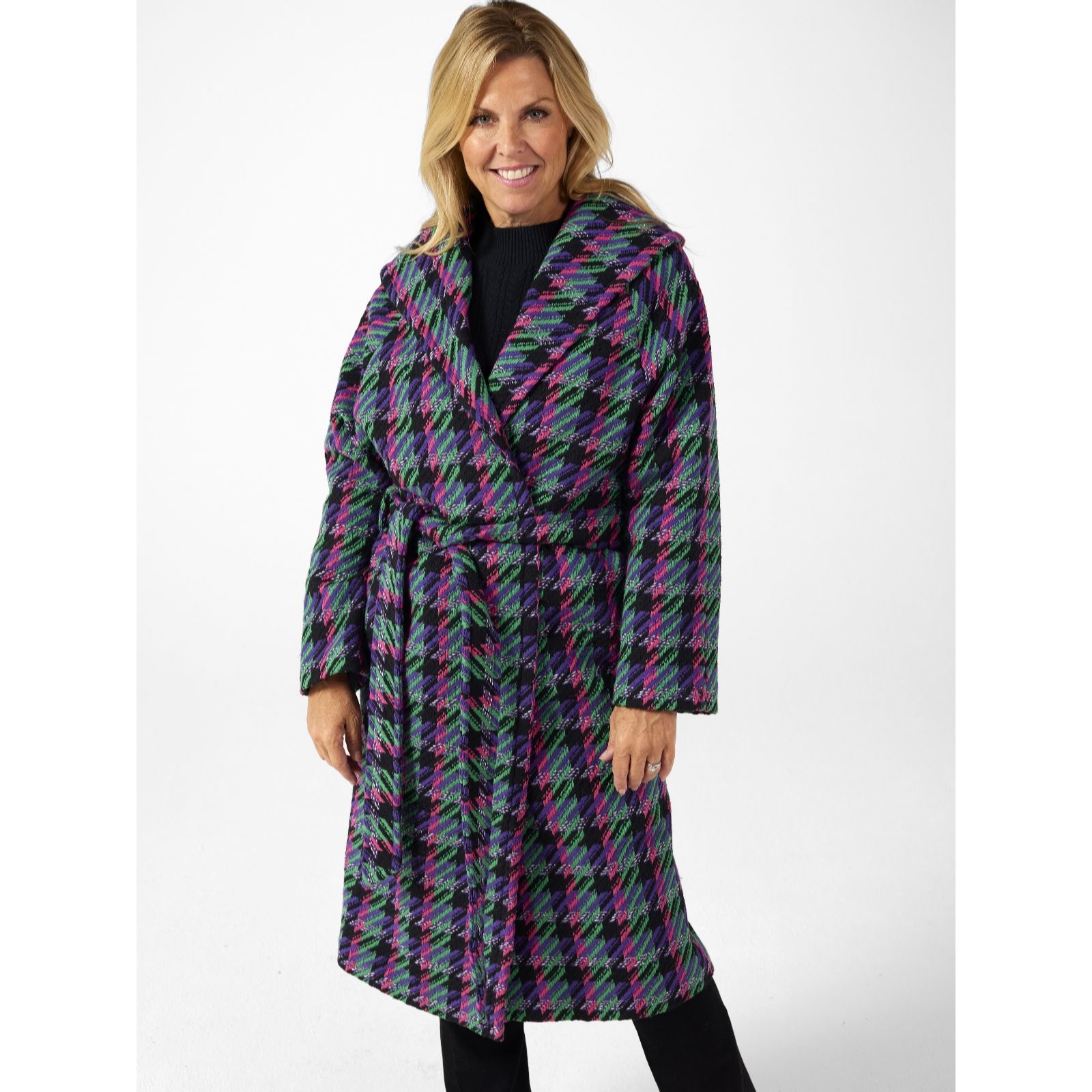 Helene Berman Teal Check Coat with Belt