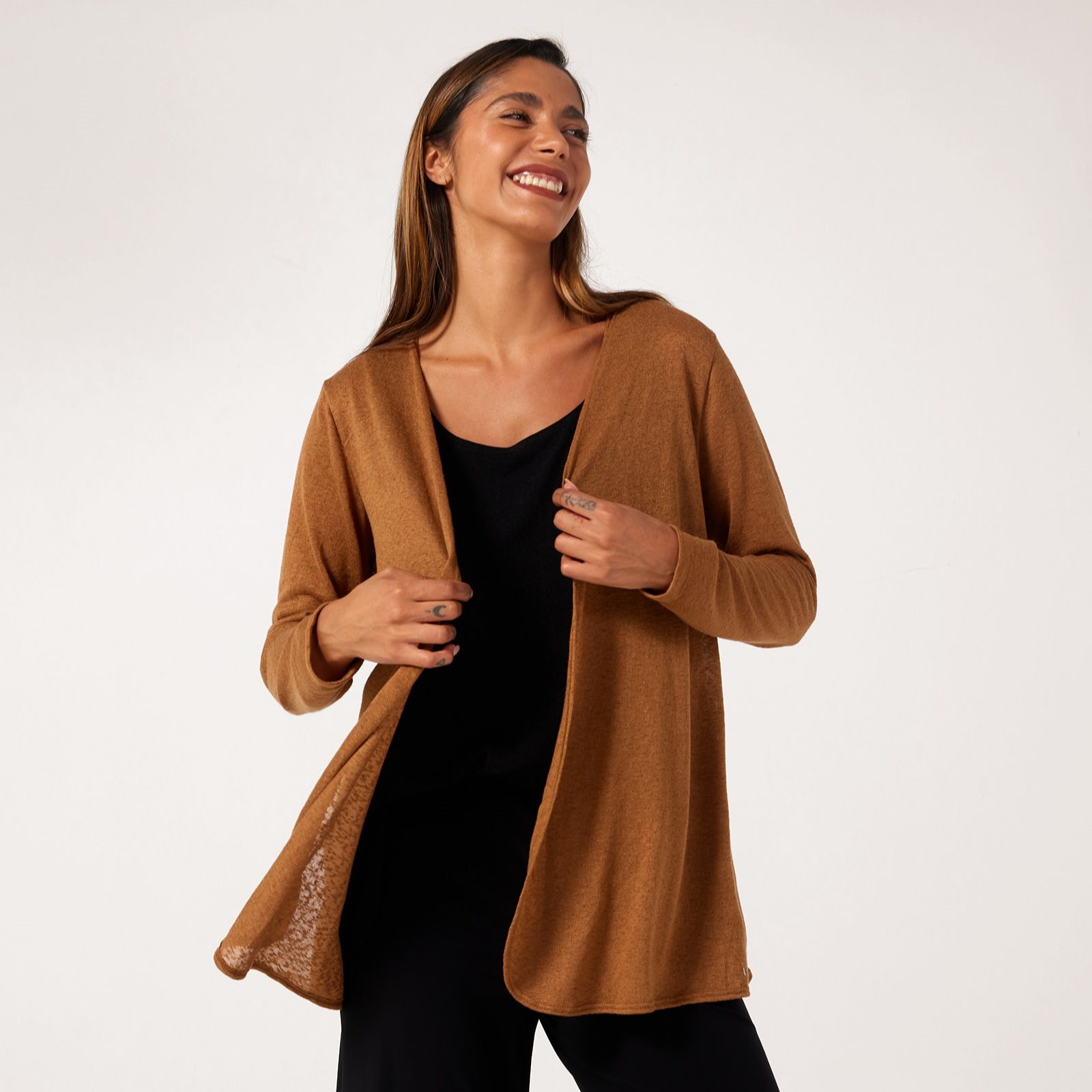 Kim & Co Linen Look Knit Long Sleeve Edge to Edge Cardigan