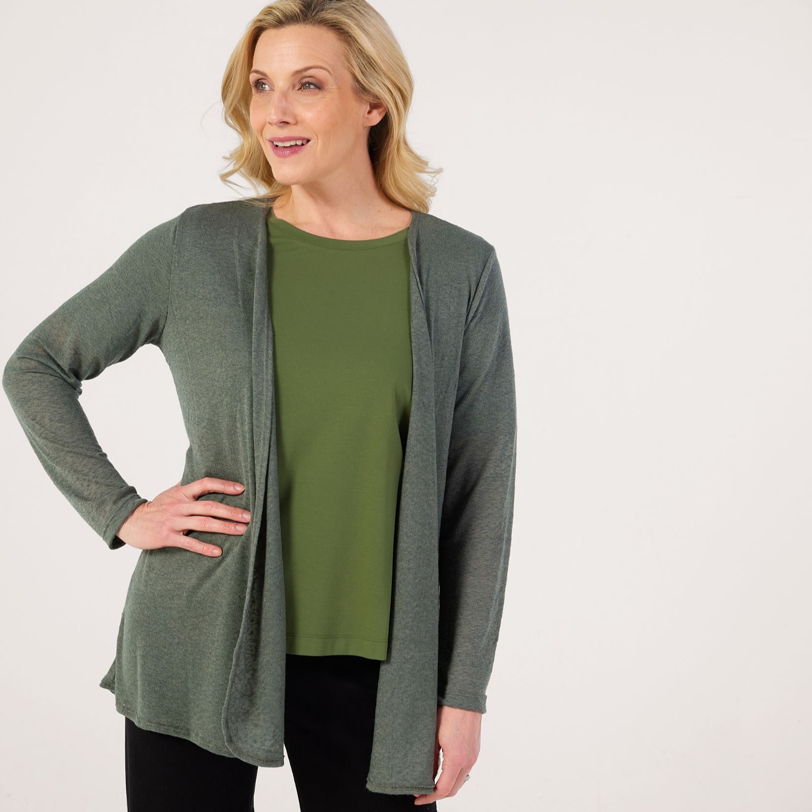 Kim & Co Linen Look Knit Long Sleeve Edge to Edge Cardigan