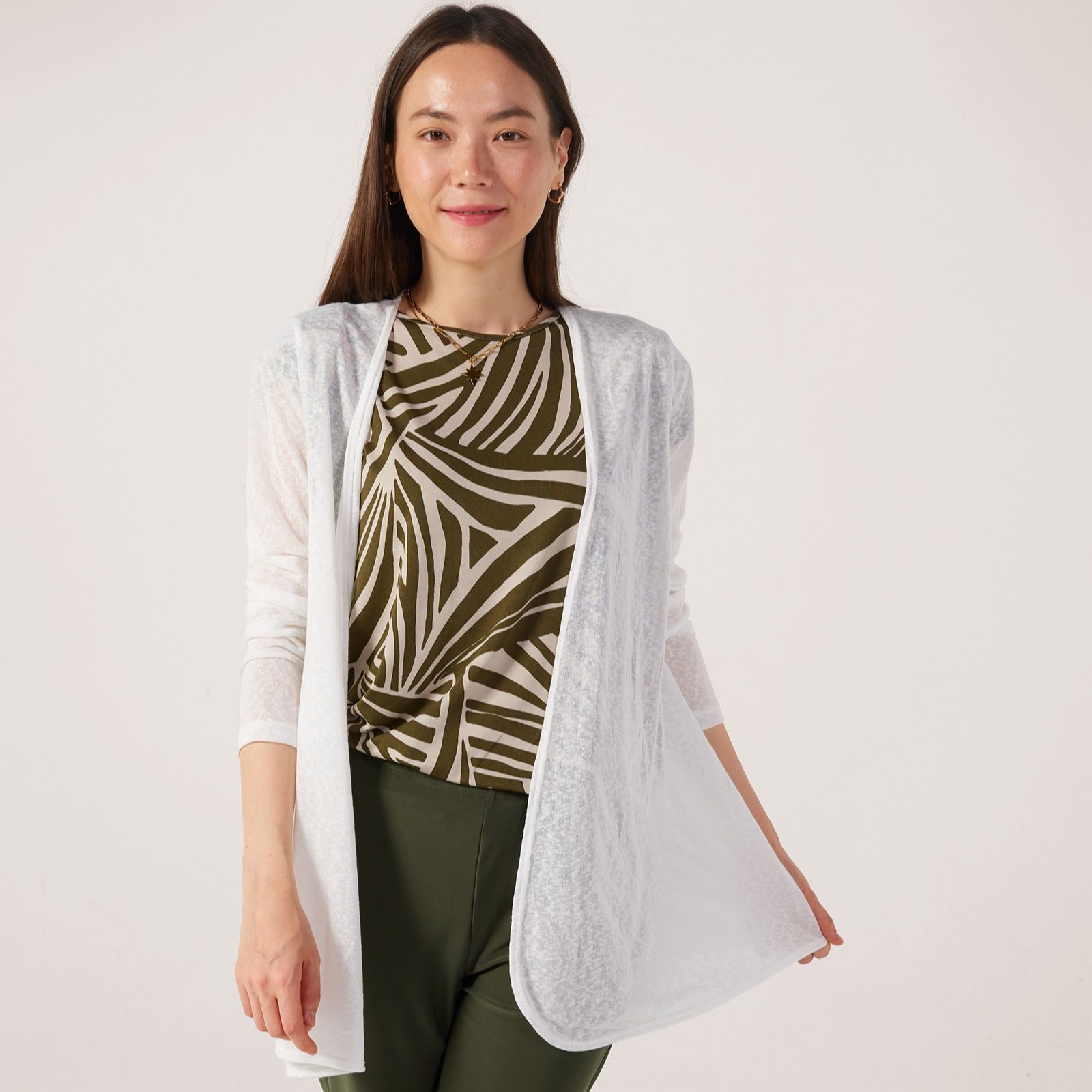 Kim & Co Linen Look Knit Long Sleeve Edge to Edge Cardigan