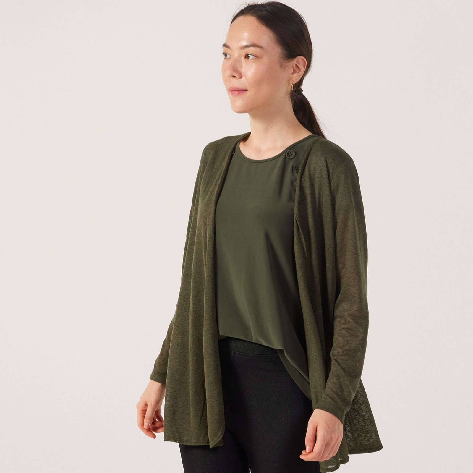 Kim & Co Linen Look Knit Long Sleeve Edge to Edge Cardigan