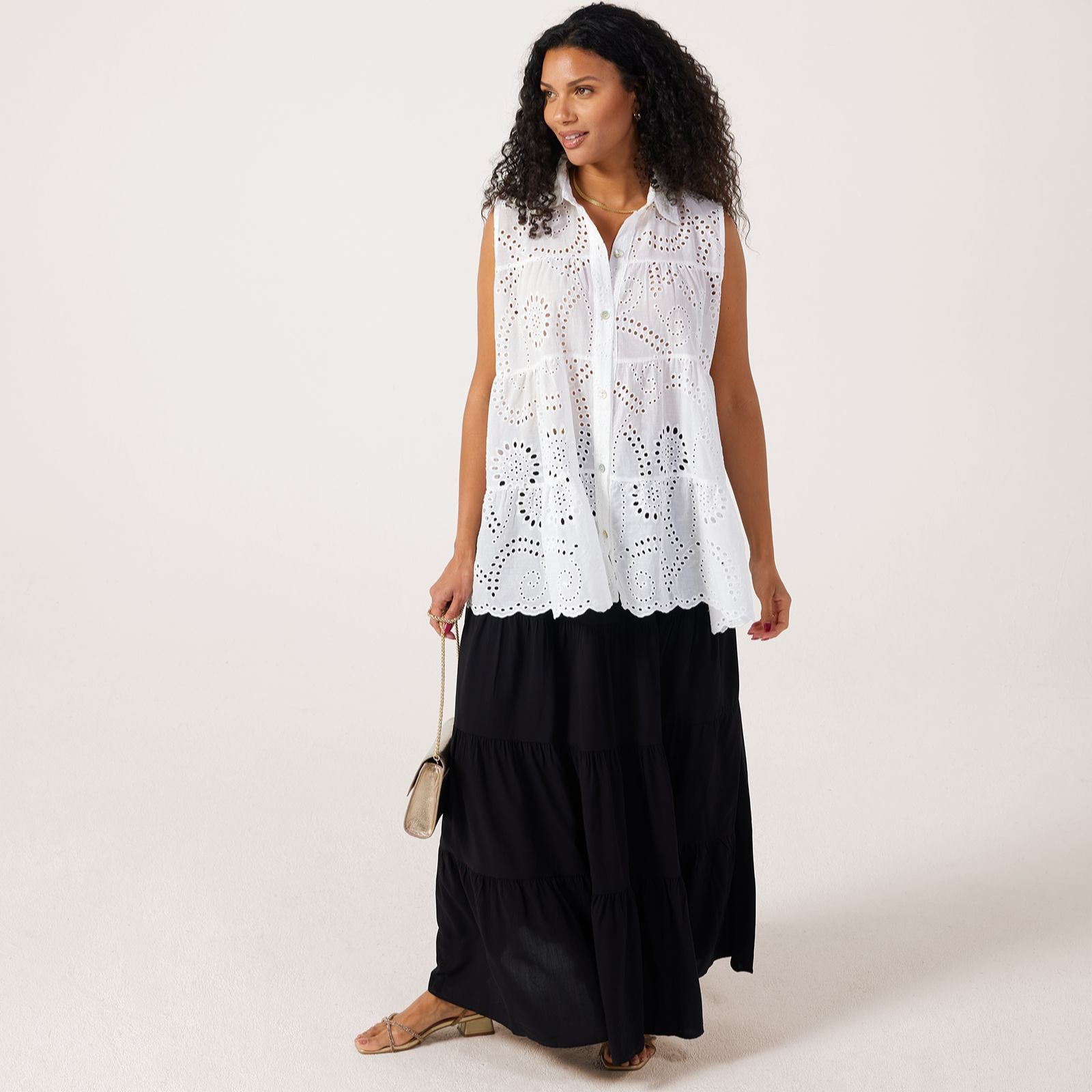 Malissa J Sleeveless Broderie Anglaise Tiered Shirt